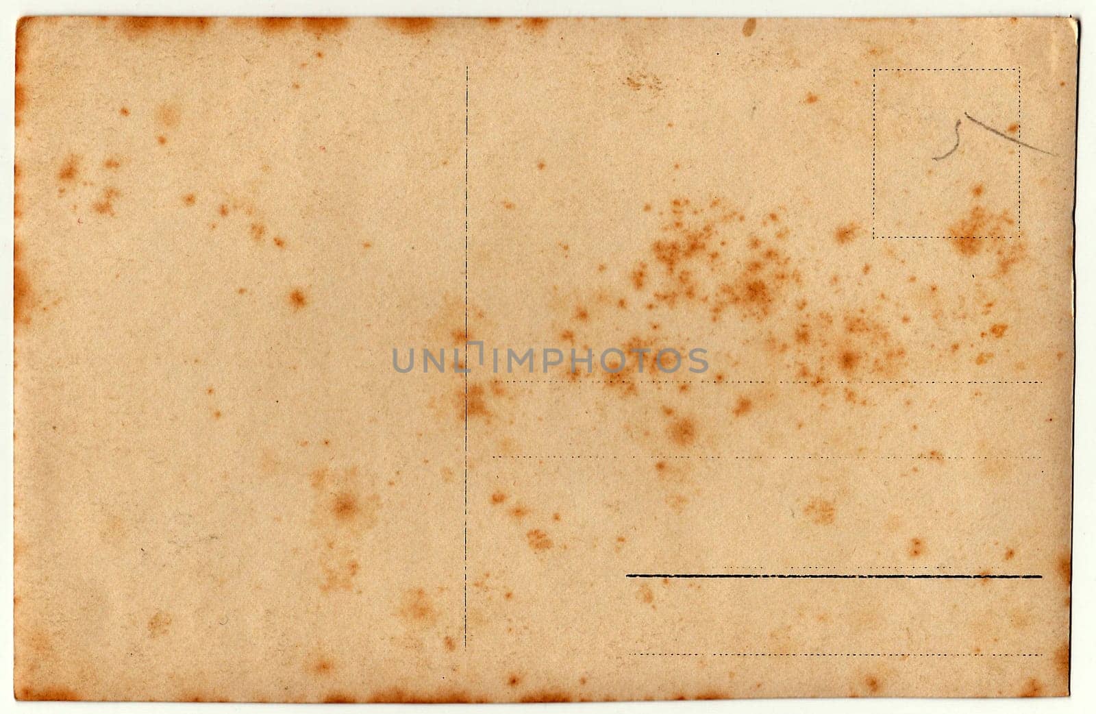 Back of a vintage photo - postcard. Rich stain and paper details. Can be used as background. by roman_nerud