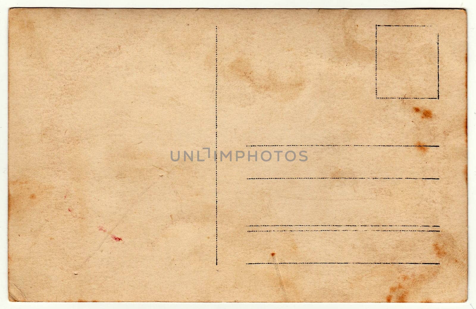 Back of a vintage photo - postcard. Rich stain and paper details. Can be used as background. by roman_nerud