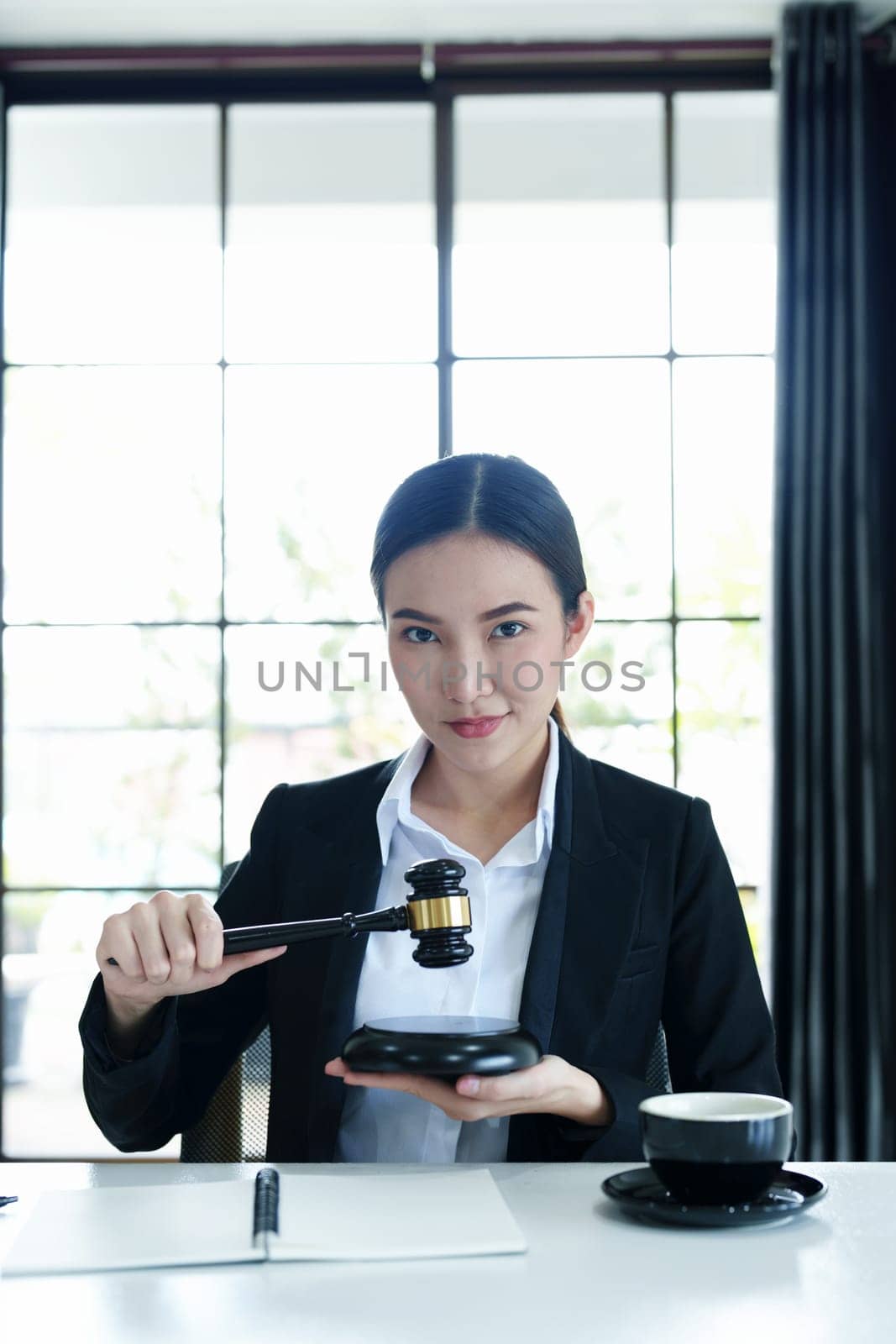 Portrait of a beautiful Asian lawyer studying a lawsuit for a client before going to court.