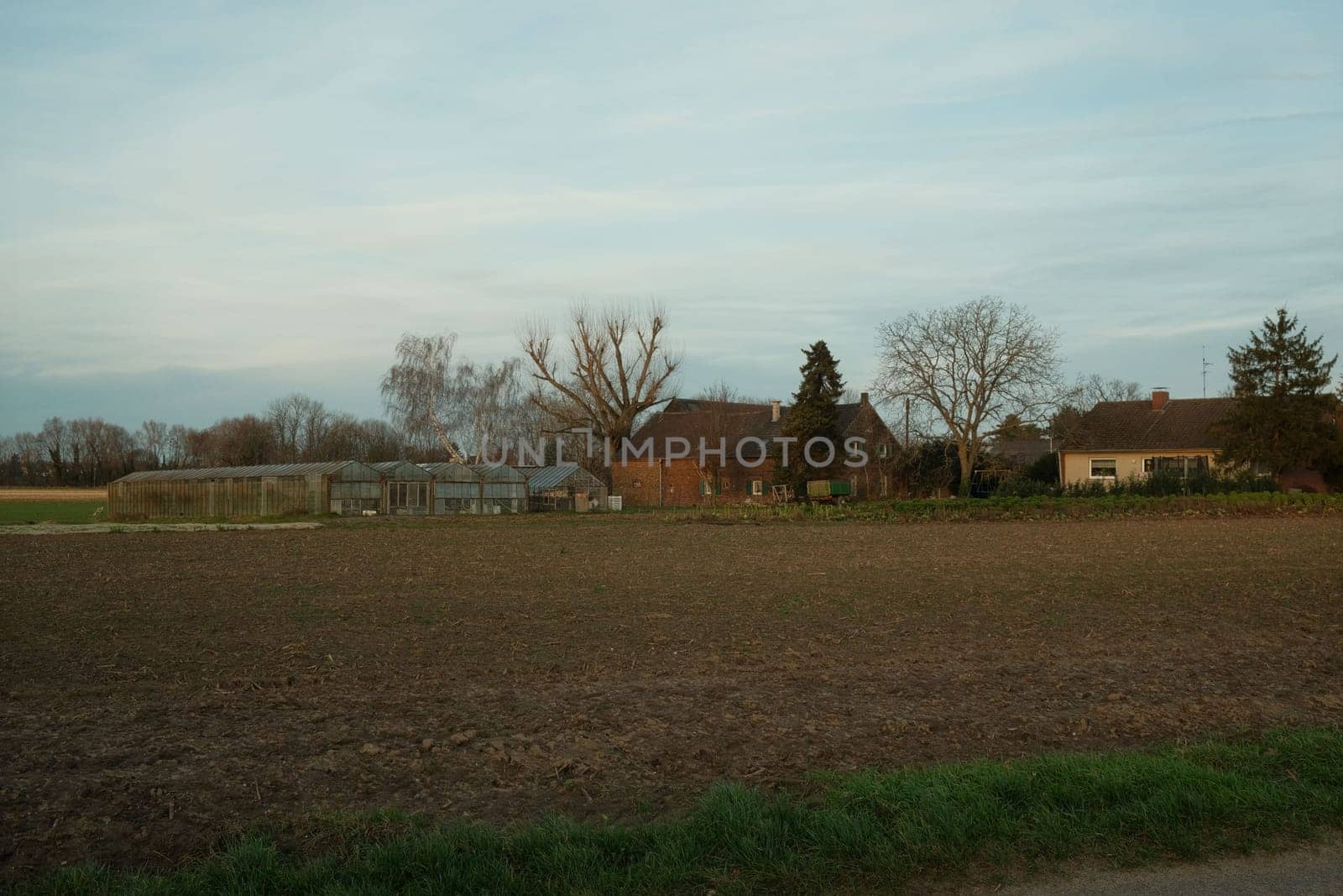 Rural landscape against a cloudy sky in Meerbusch, Germany