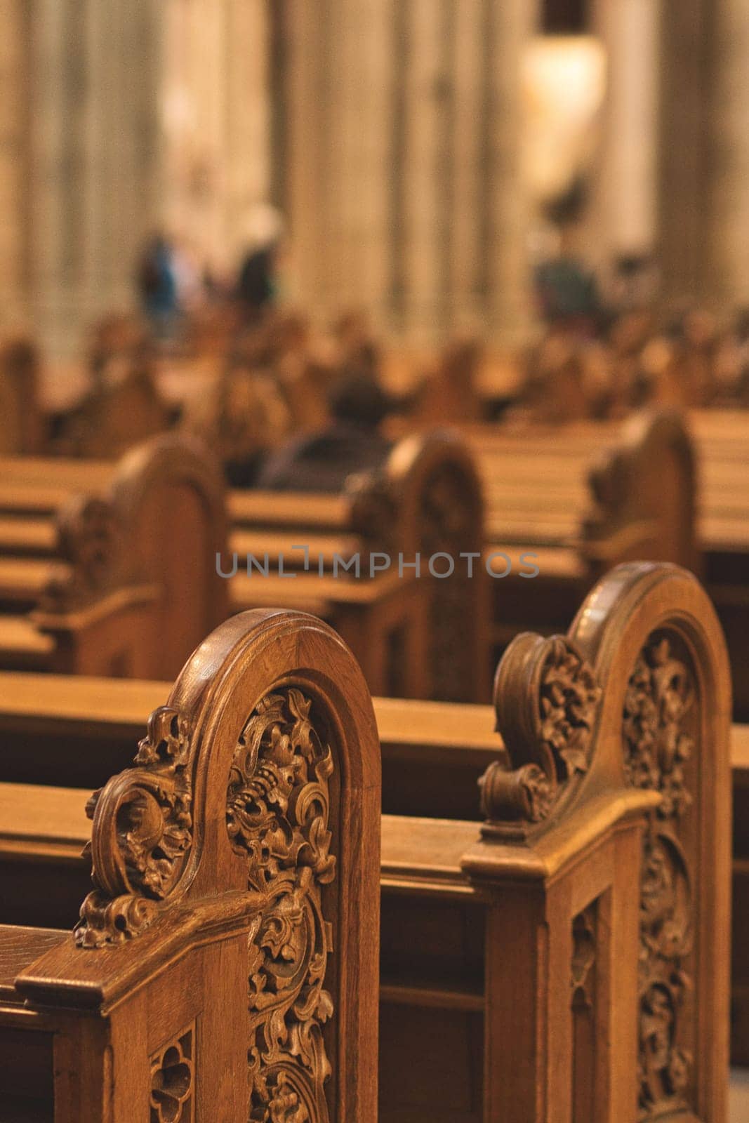 Church pews and railings in cologne cathedral in Germany