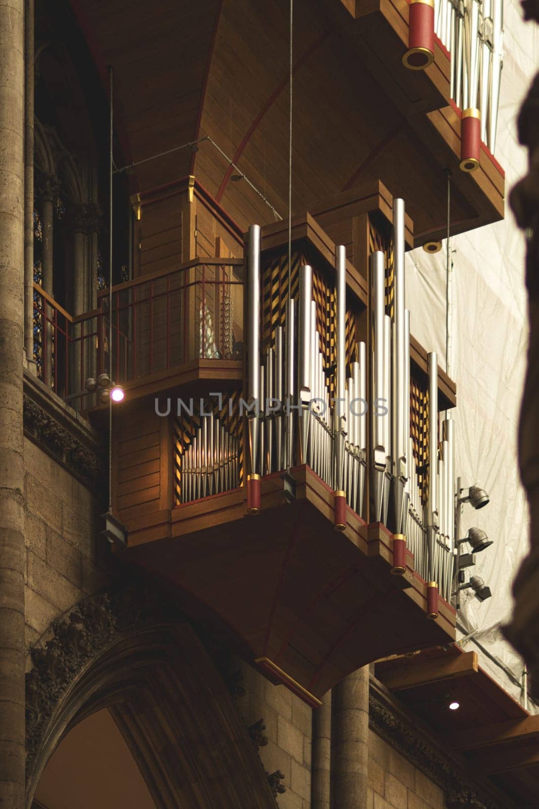 Vertical shot of a church organ in Cologne Cathedral in Cologne, Germany