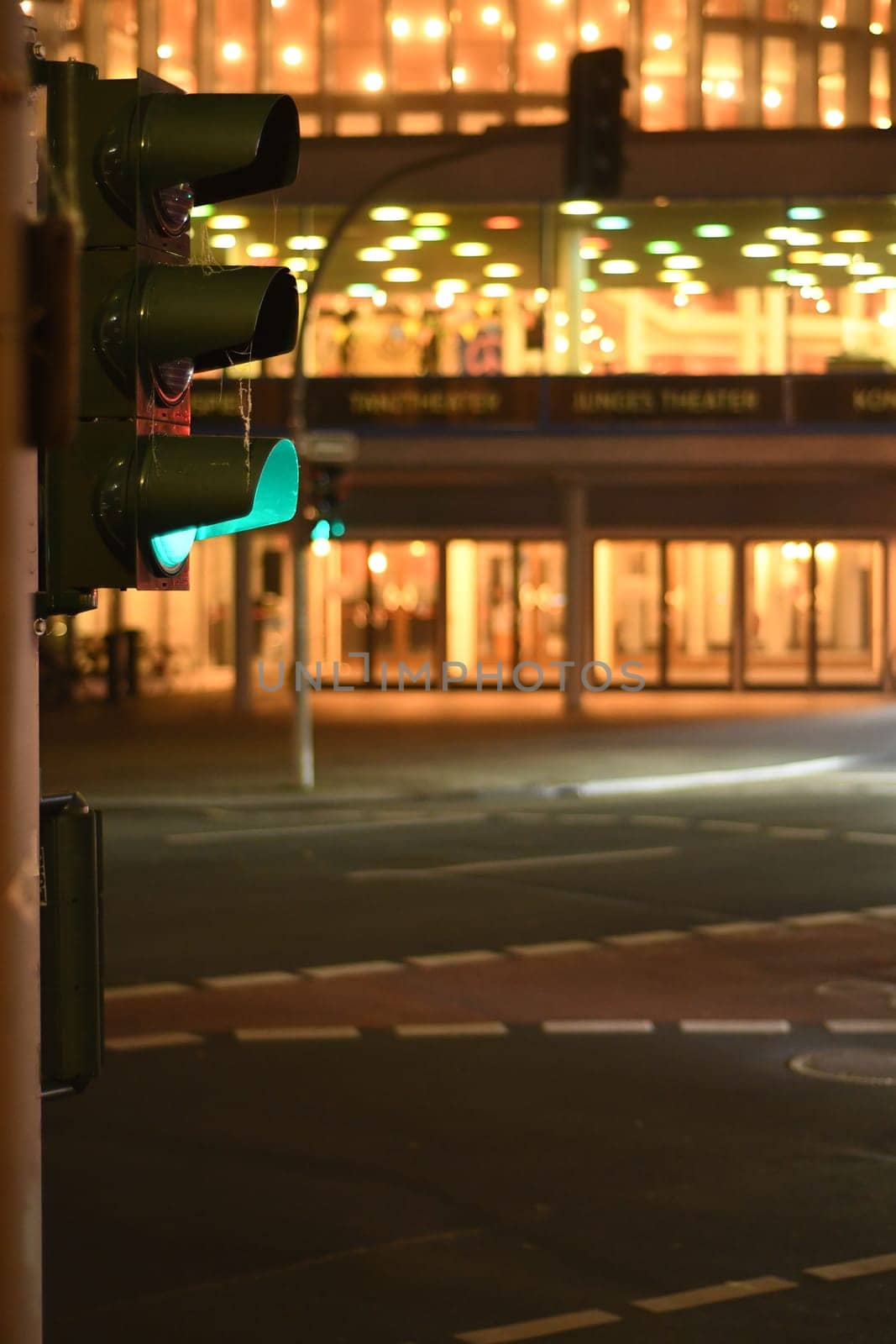 Vertical shot of the traffic lights in the street at night in Germany