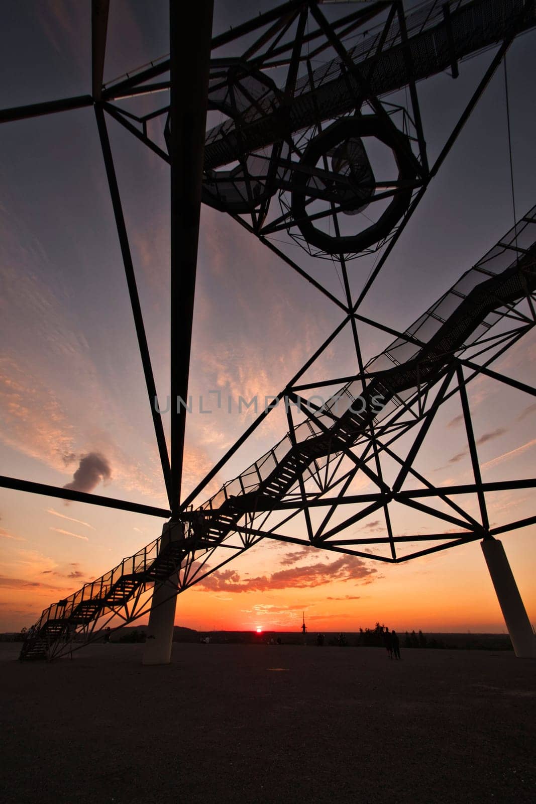 Viewing platform Tetraeder at sunset in Bottrop, Germany