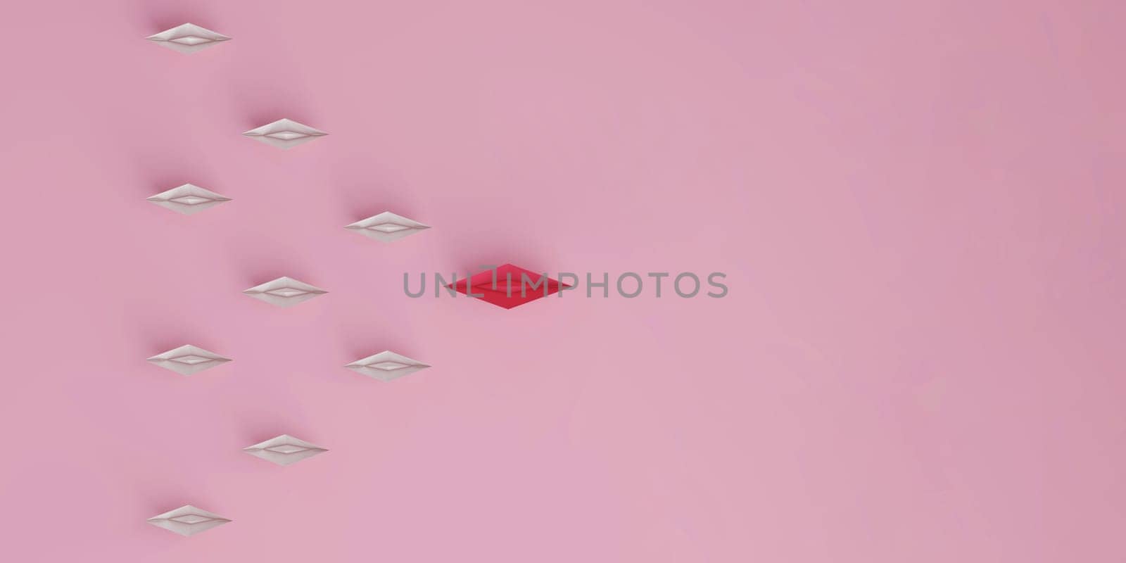 Paper boat leads pink followed by other white boat on a pink background. by ImagesRouges