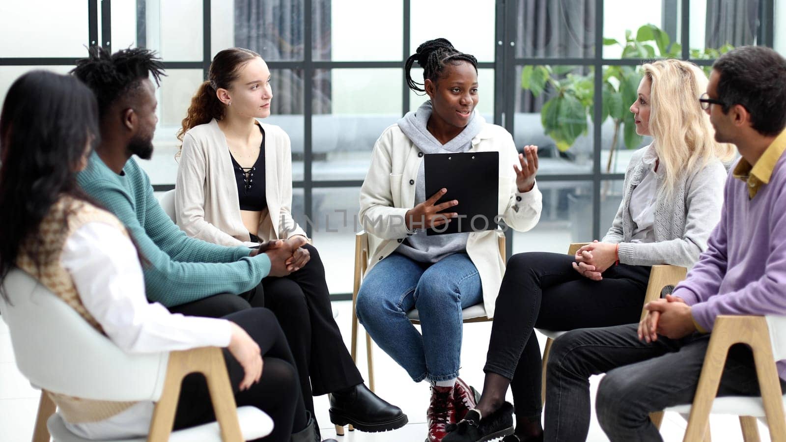 business training and coaching in the company. people sit and chat