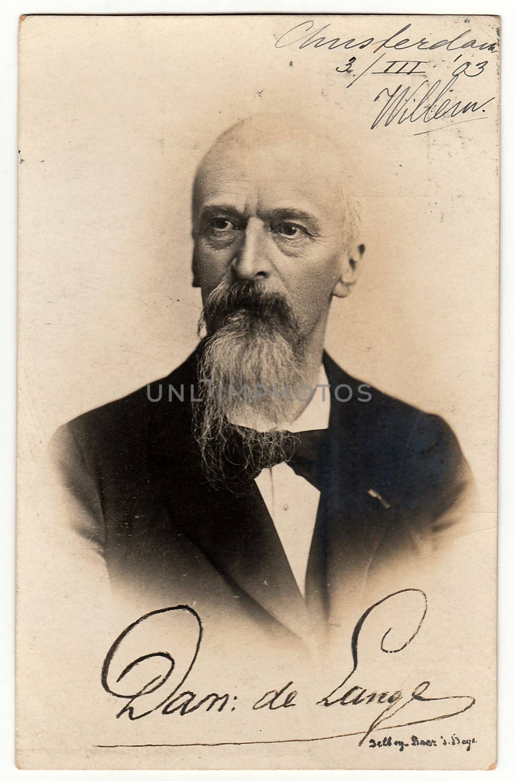 Vintage photo shows man with full beard. Antique black white photography. Image contains handwriting. by roman_nerud