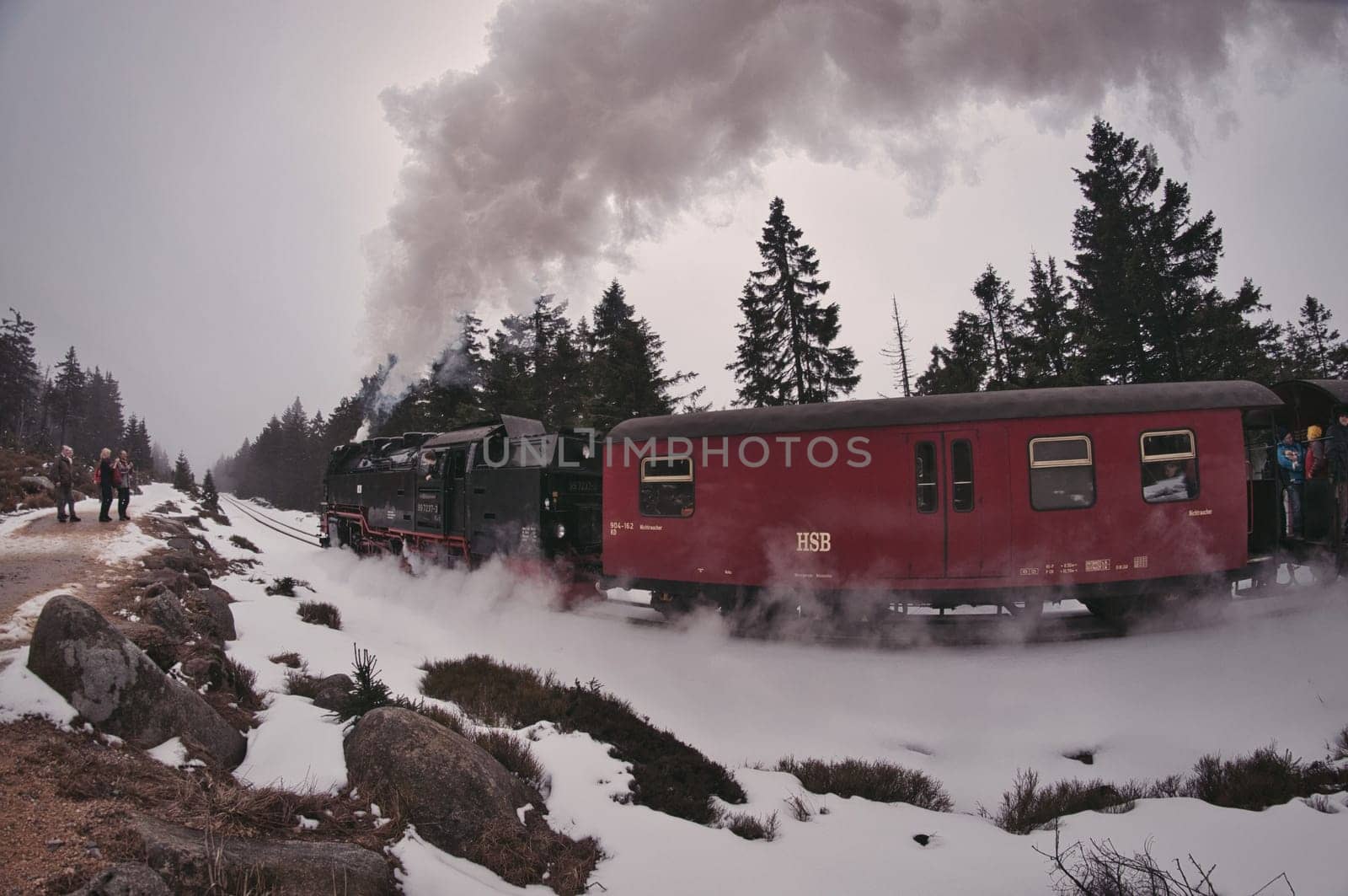 Steam locomotive narrow gauge railway on the Brocken mountain in the Harz mountains in Germ