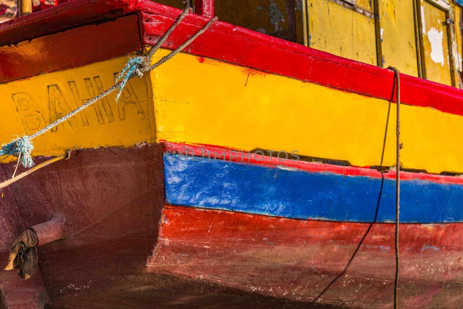 Porto Seguro harbor with colorful fishermen wooden boats, BAHIA, Brazil by positivetravelart