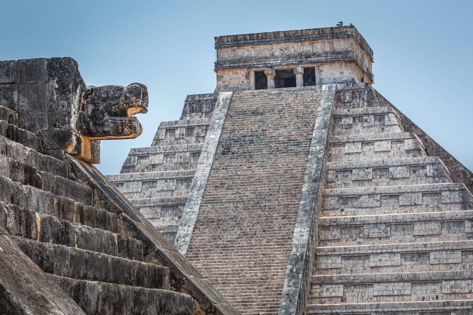 Mayan ancient Chichen Itza Pyramid and Platform at sunrise, Yucatan, Mexico