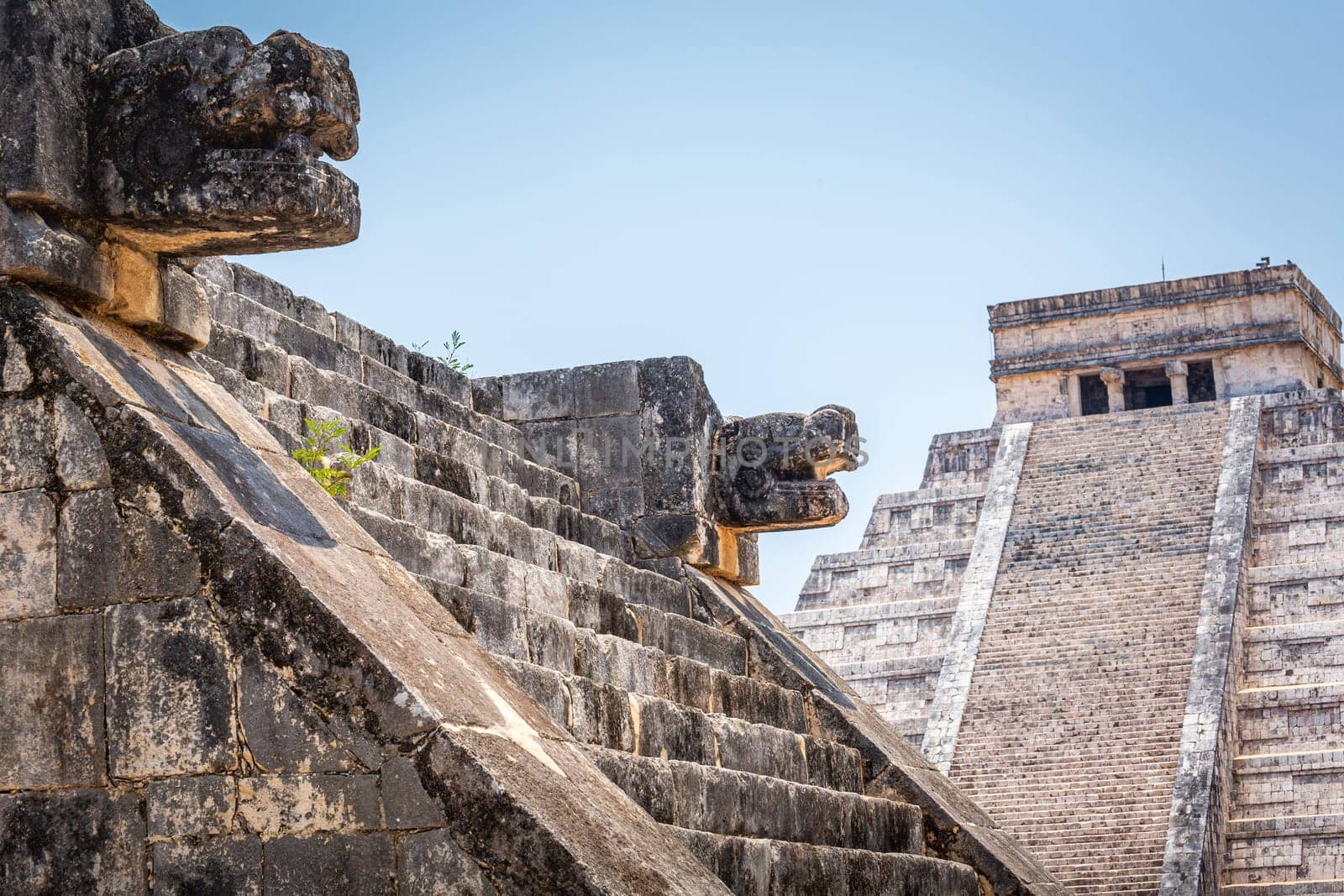 Mayan ancient Chichen Itza Pyramid and Platform at sunrise, Yucatan, Mexico