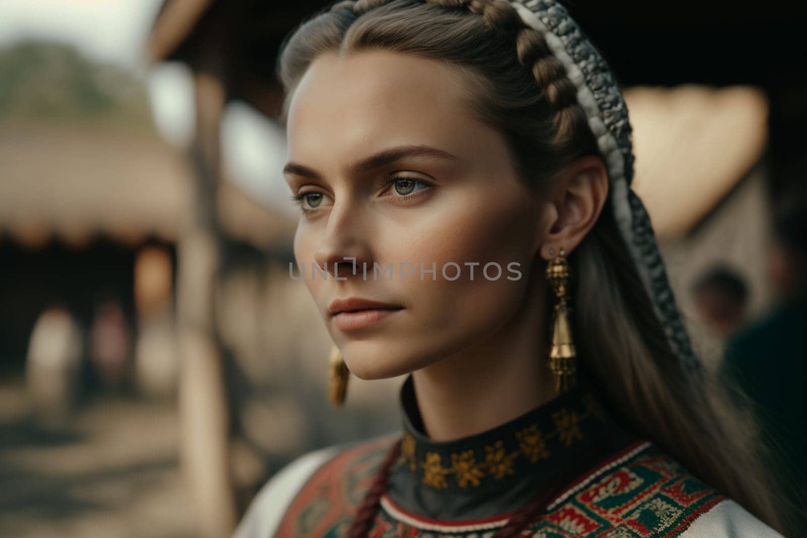 Culture of Ukraine, authenticity, uniqueness, independence and endurance. Local things, clothes, terrain. Yellow Ukrainian symbols, villages. High quality Generative AI .