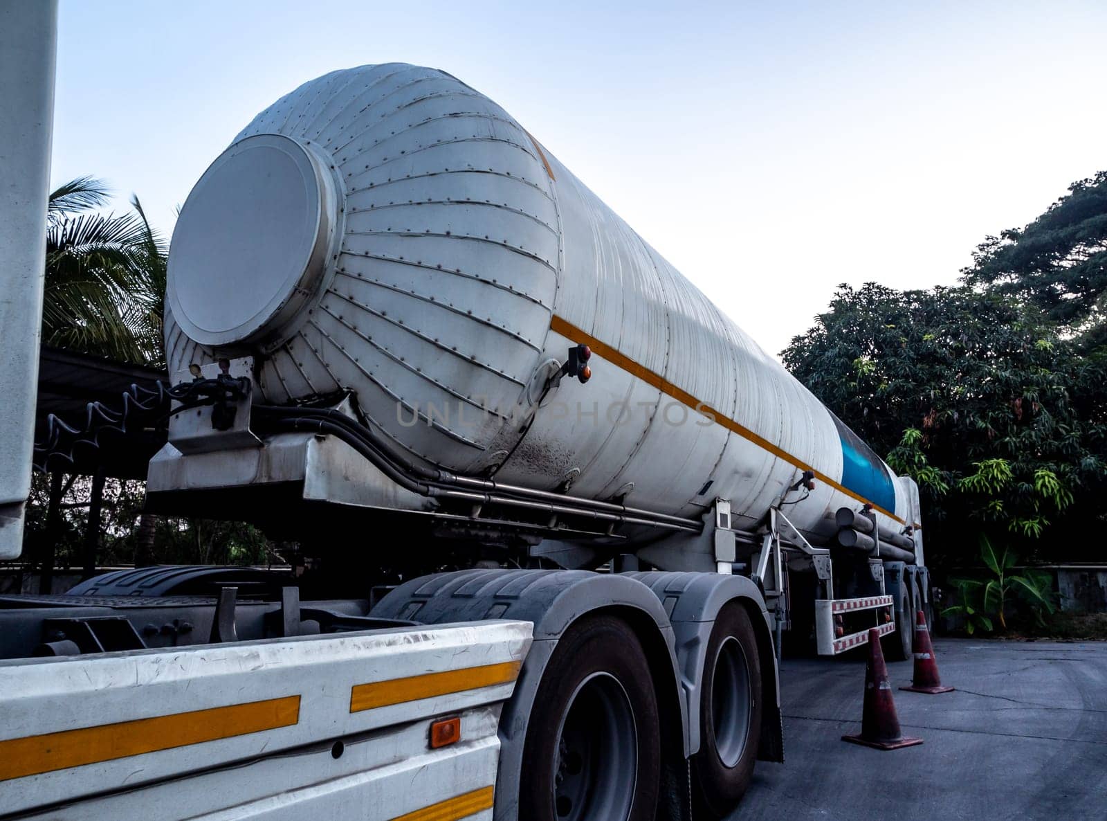 The chemical tanker on the transportation truck