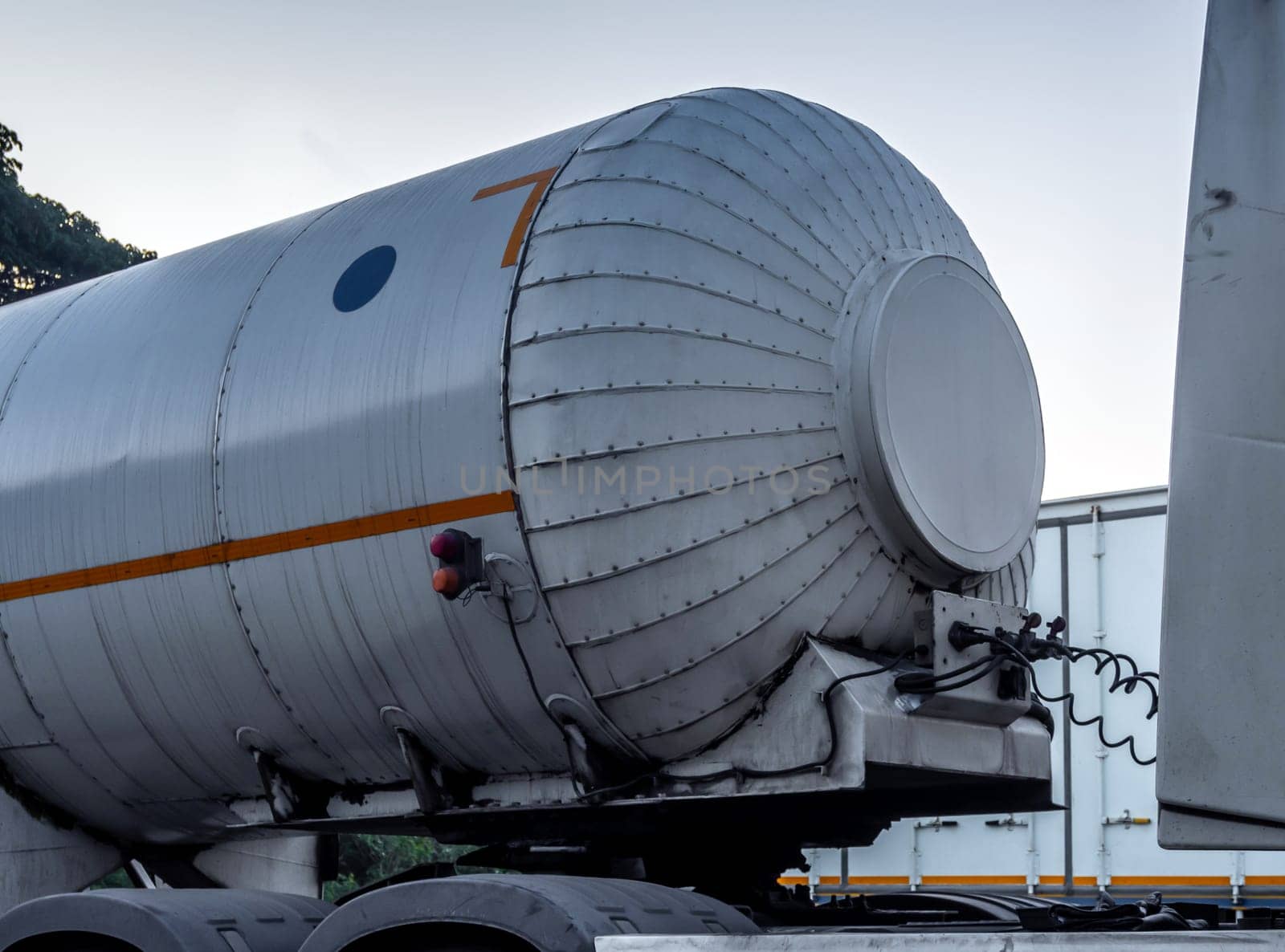 The chemical tanker on the transportation truck