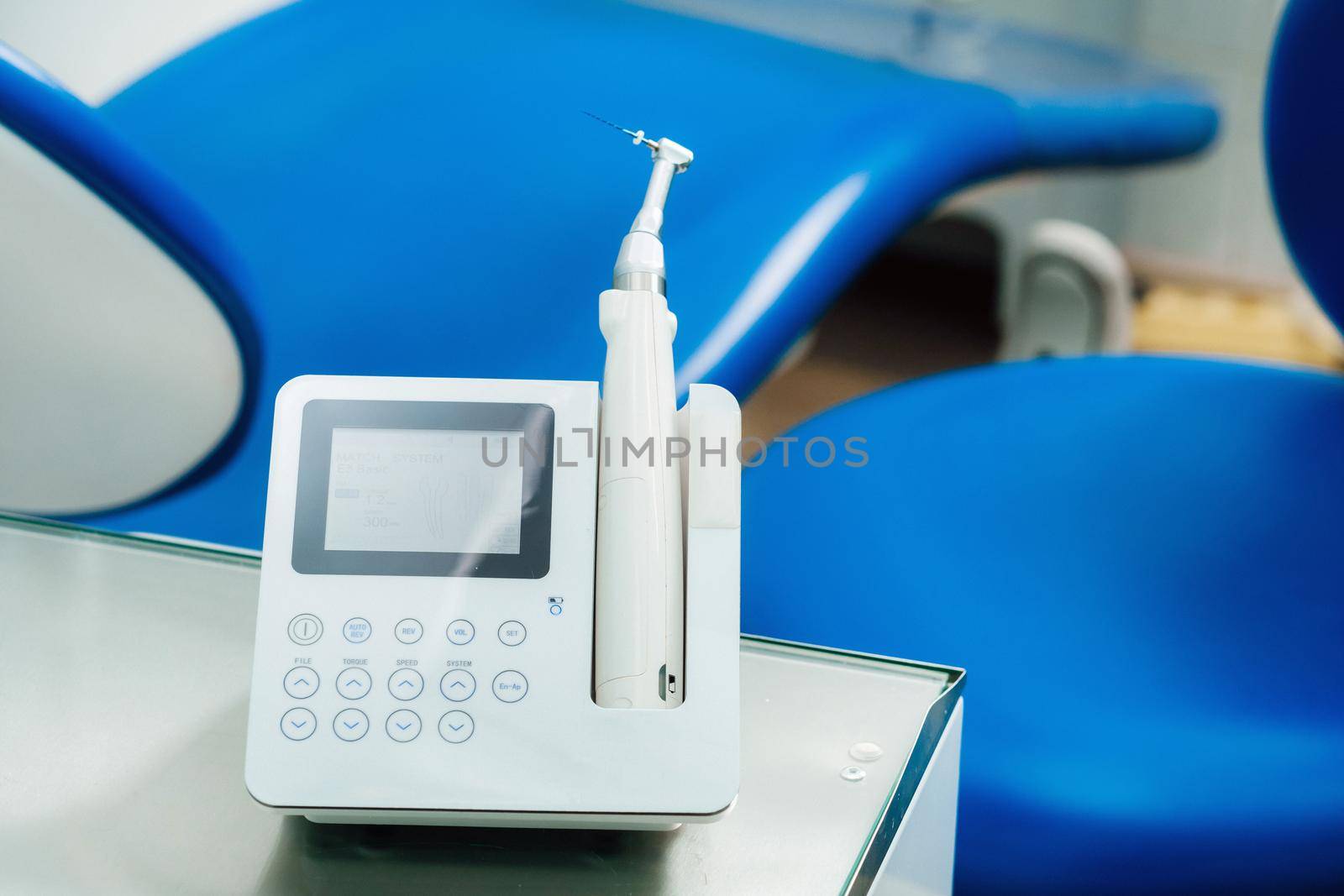 dental equipment in the dentist's office for root canal treatment. Close-up, endomotor by Lobachad