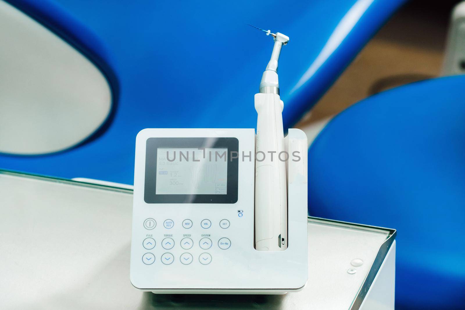 dental equipment in the dentist's office for root canal treatment. Close-up, endomotor.