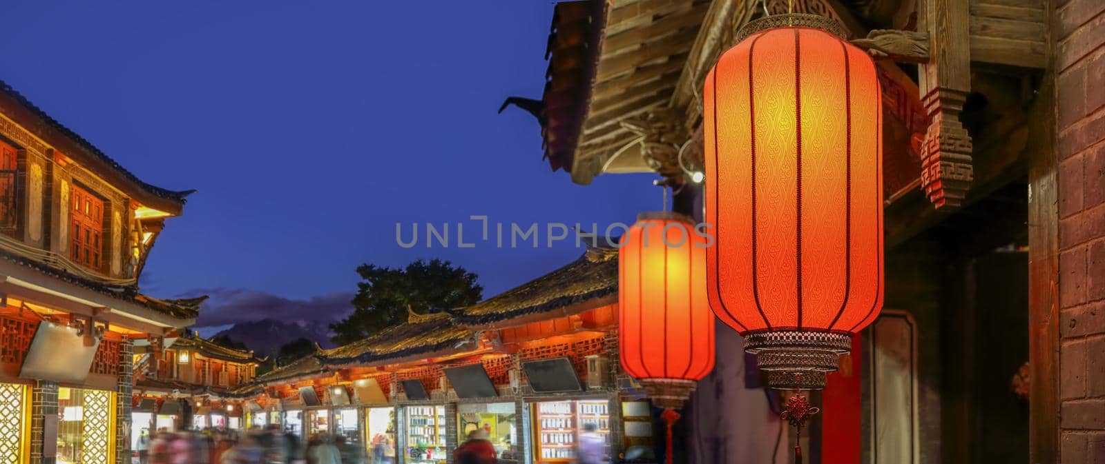 Lijiang old town in the evening with crowed tourist.