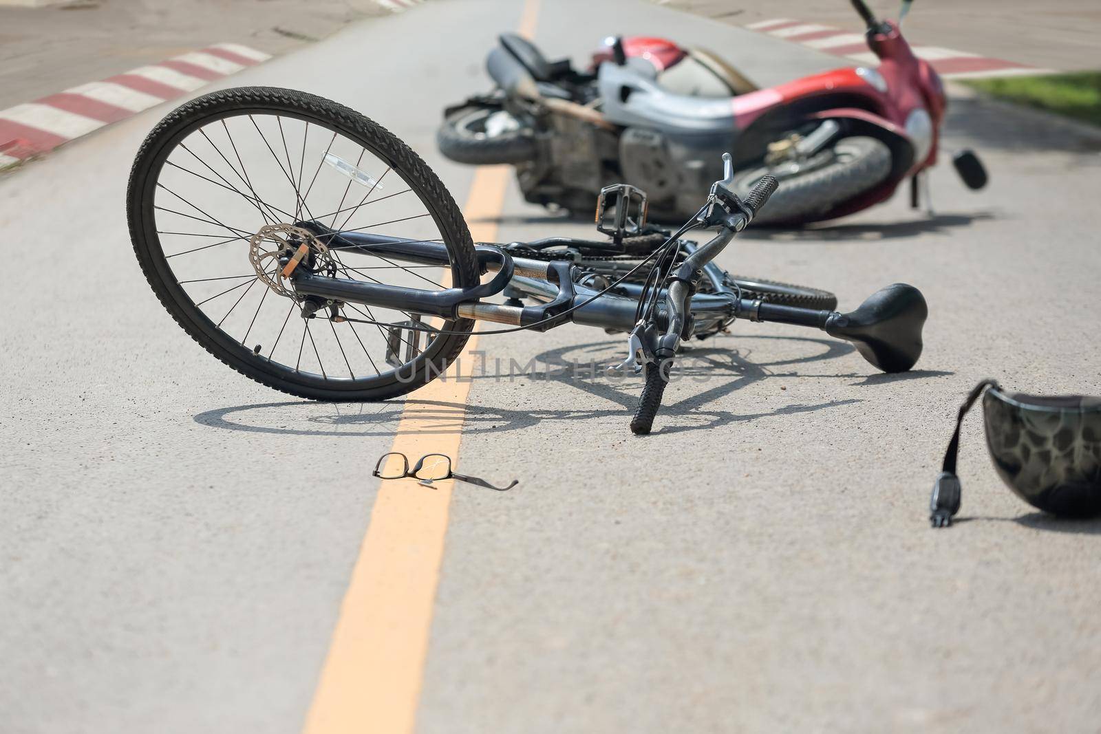 Accident motorcycle crash with bicycle on road by toa55