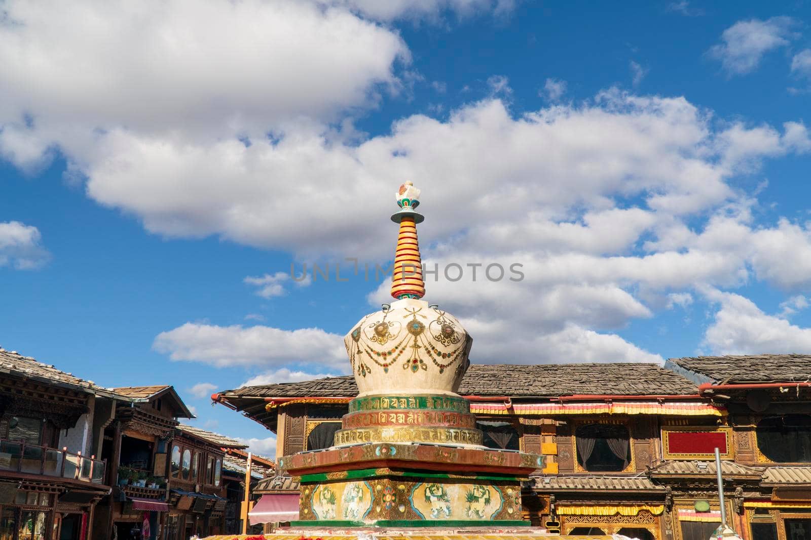 Stupa at square market in Shangri-la old town ,Yunnan,China.Time lapse