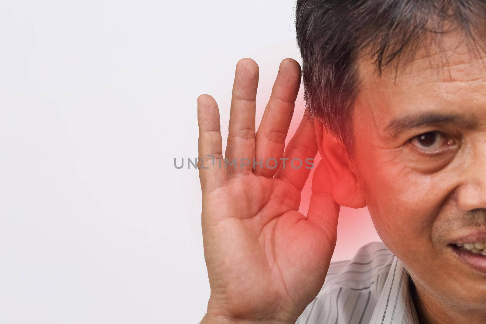 Senior man hearing loss , Hard of hearing