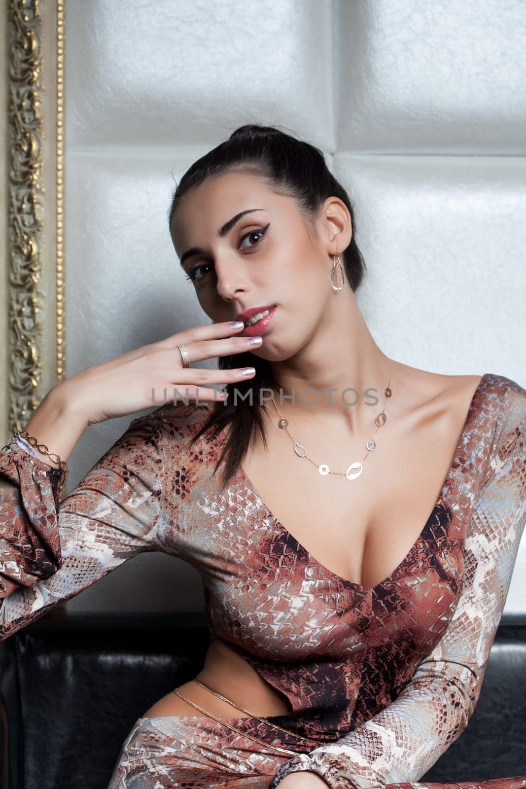 Portrait of pretty young woman in nightclub