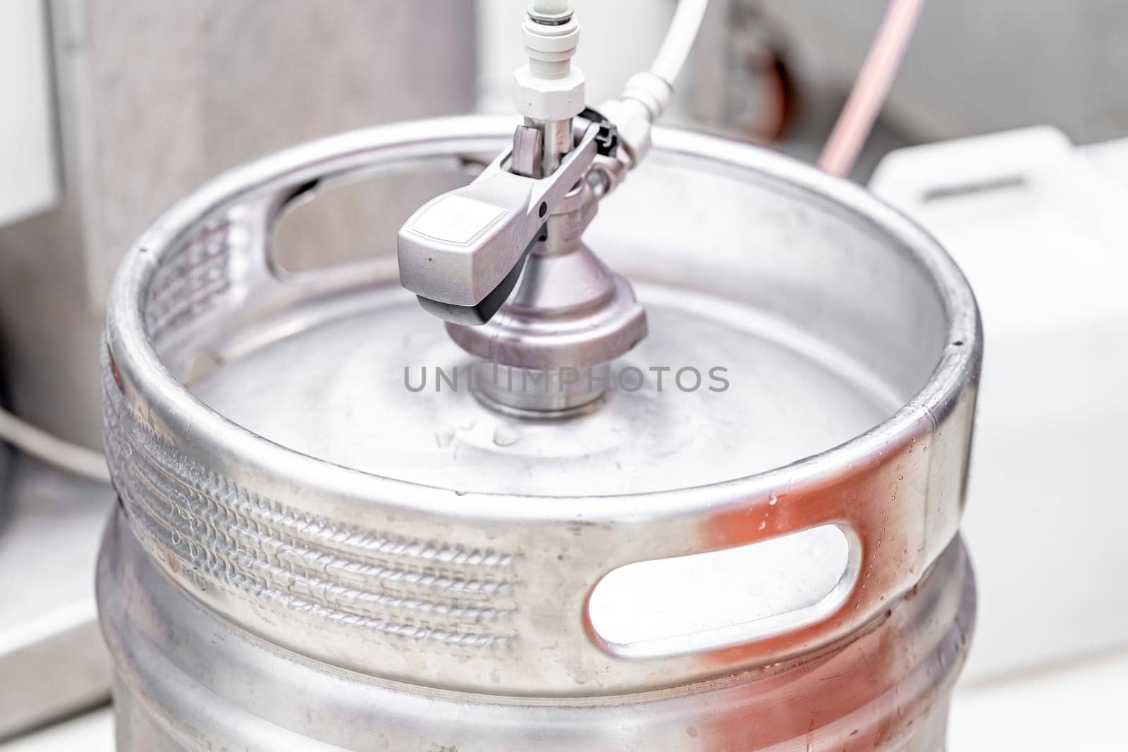 aluminium beer barrel in a brewery. High quality photo