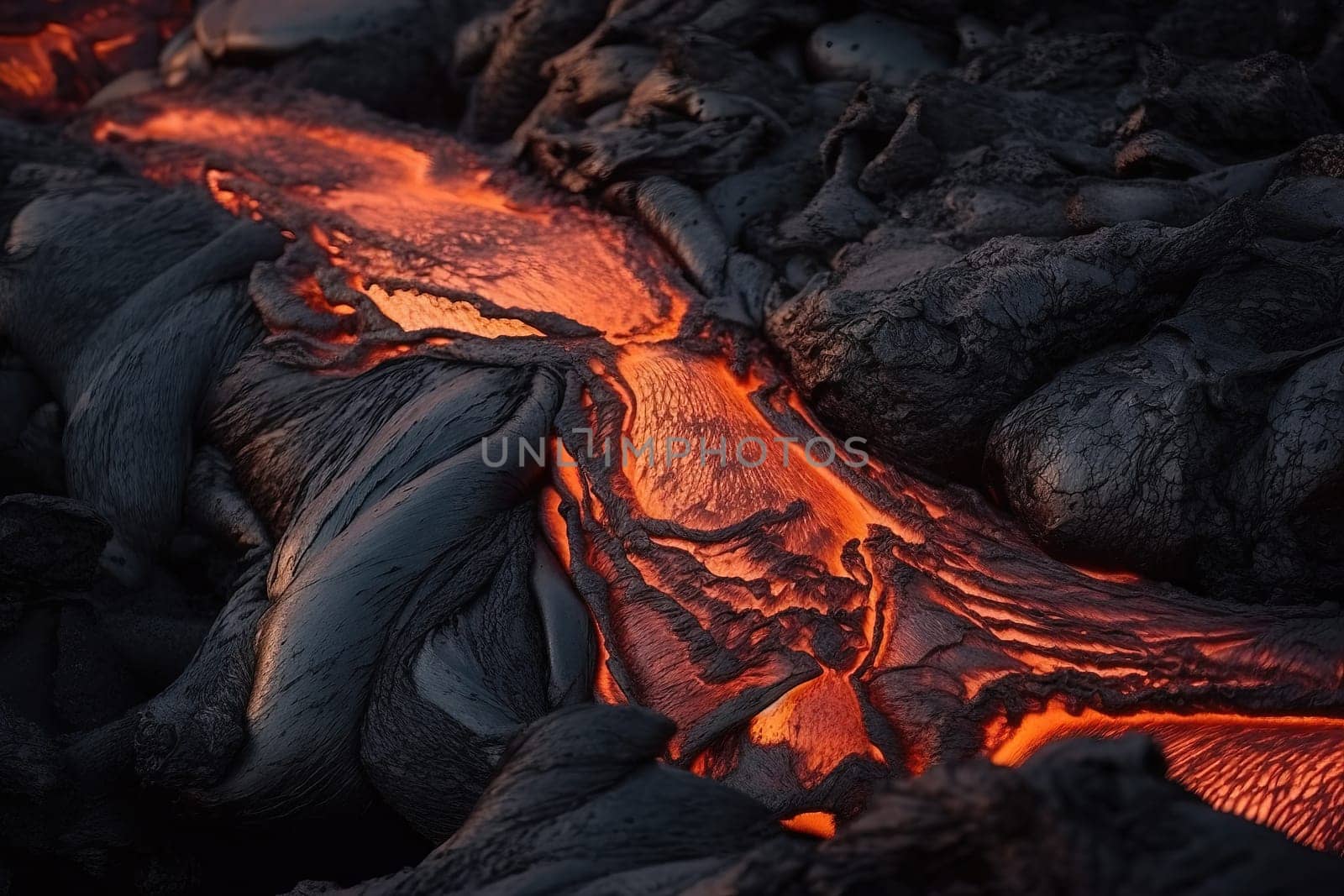 Lava was in the cracks of the earth to view the texture of the glow of volcanic magma in the cracks.