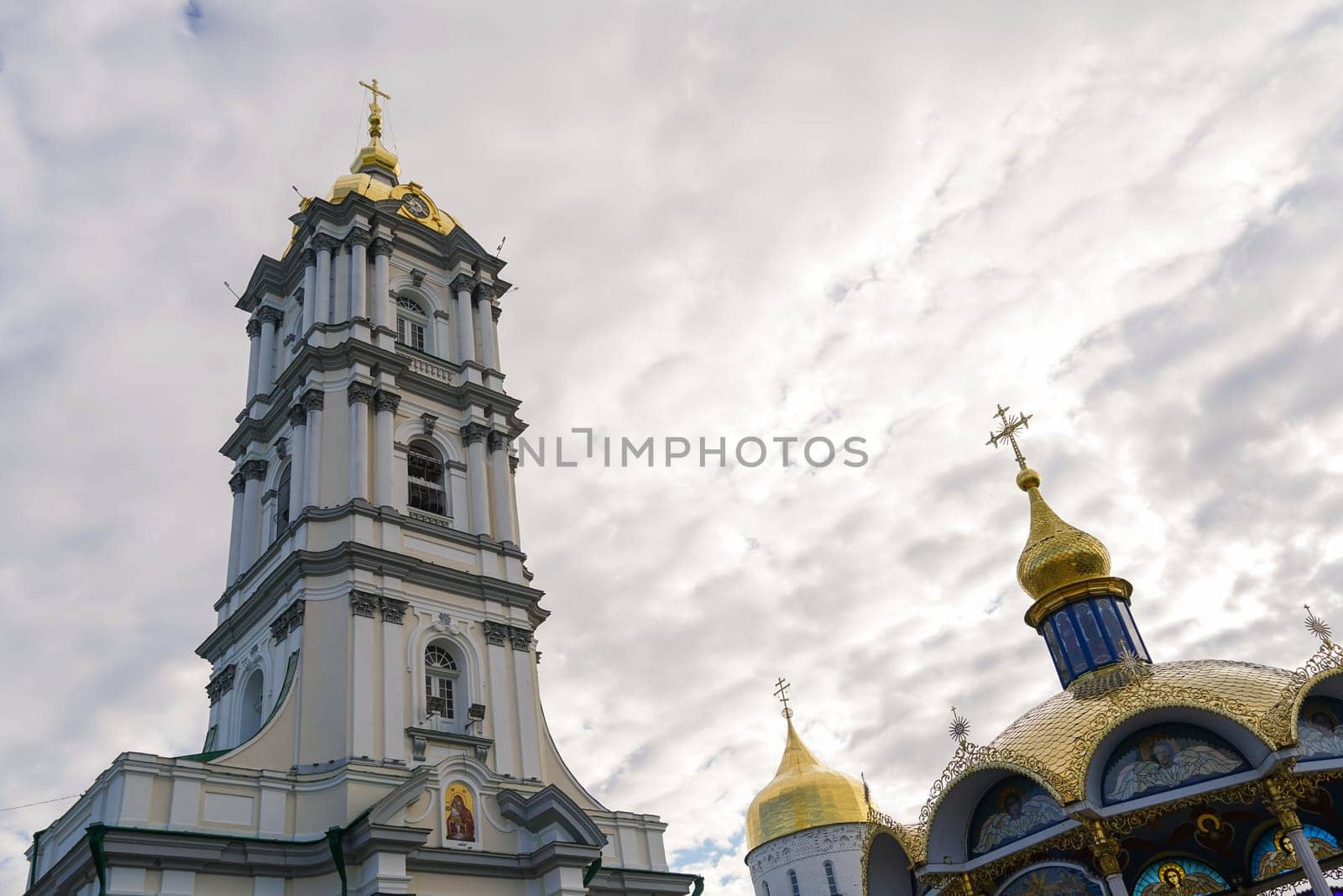 Early morning in the Pochaev Lavra, Ukraine. May 2021. view of the buildings and architectural structures by aprilphoto