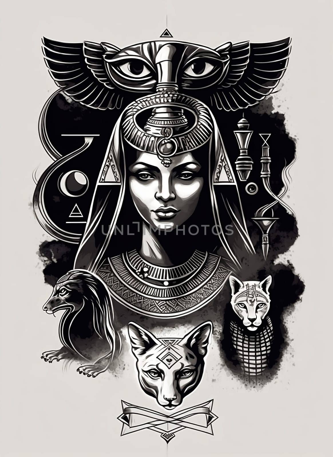 Poster with Egyptian pattern. Egyptian ancient drawing, concept art.  by AndreyKENO