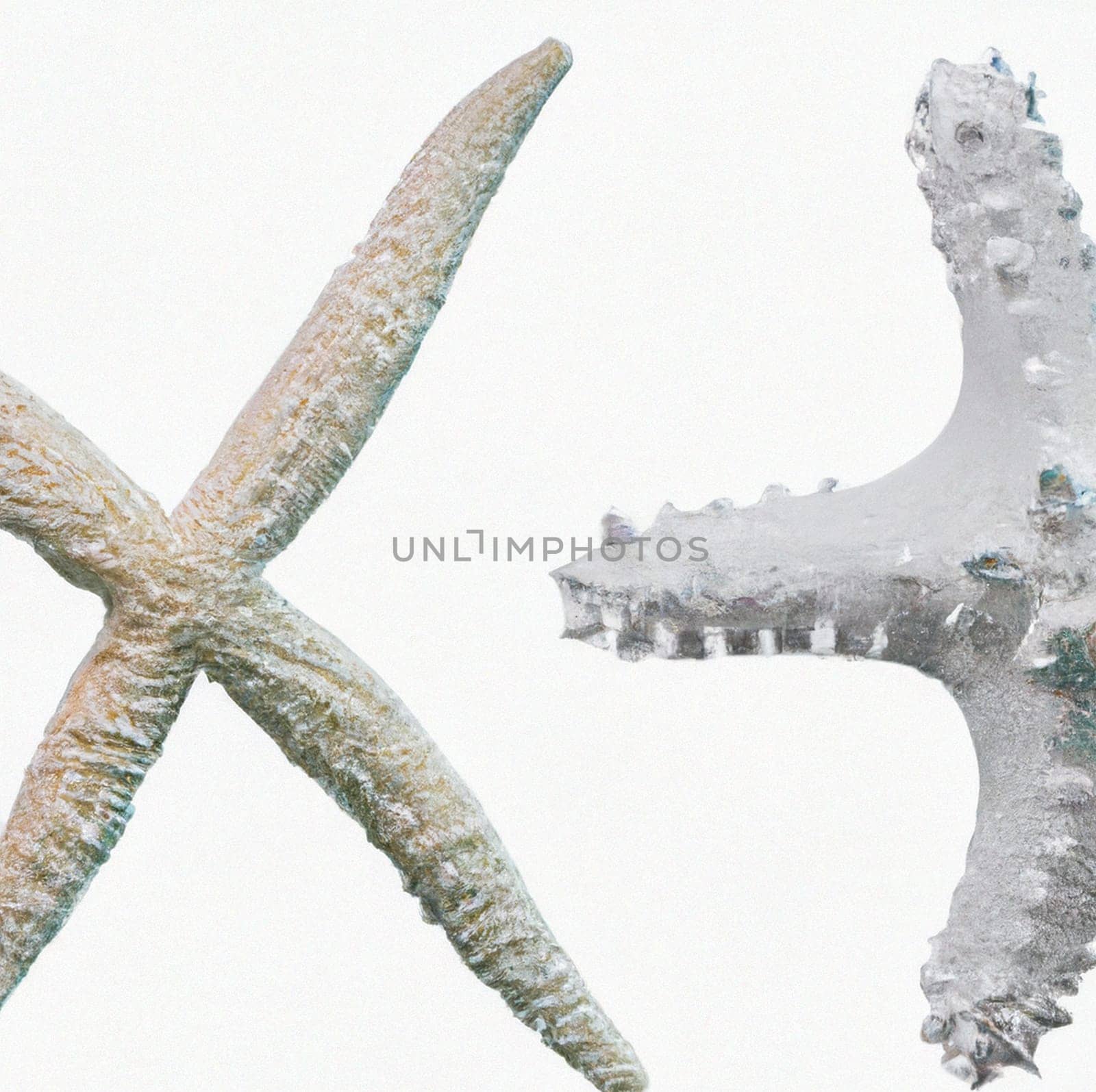 Two lovely white starfish, isolated on white with soft shadow. Great detail and texture. two different types of white starfish isolated over a white background, ocean, sea, beach, summer vacation design element, flat lay by Costin