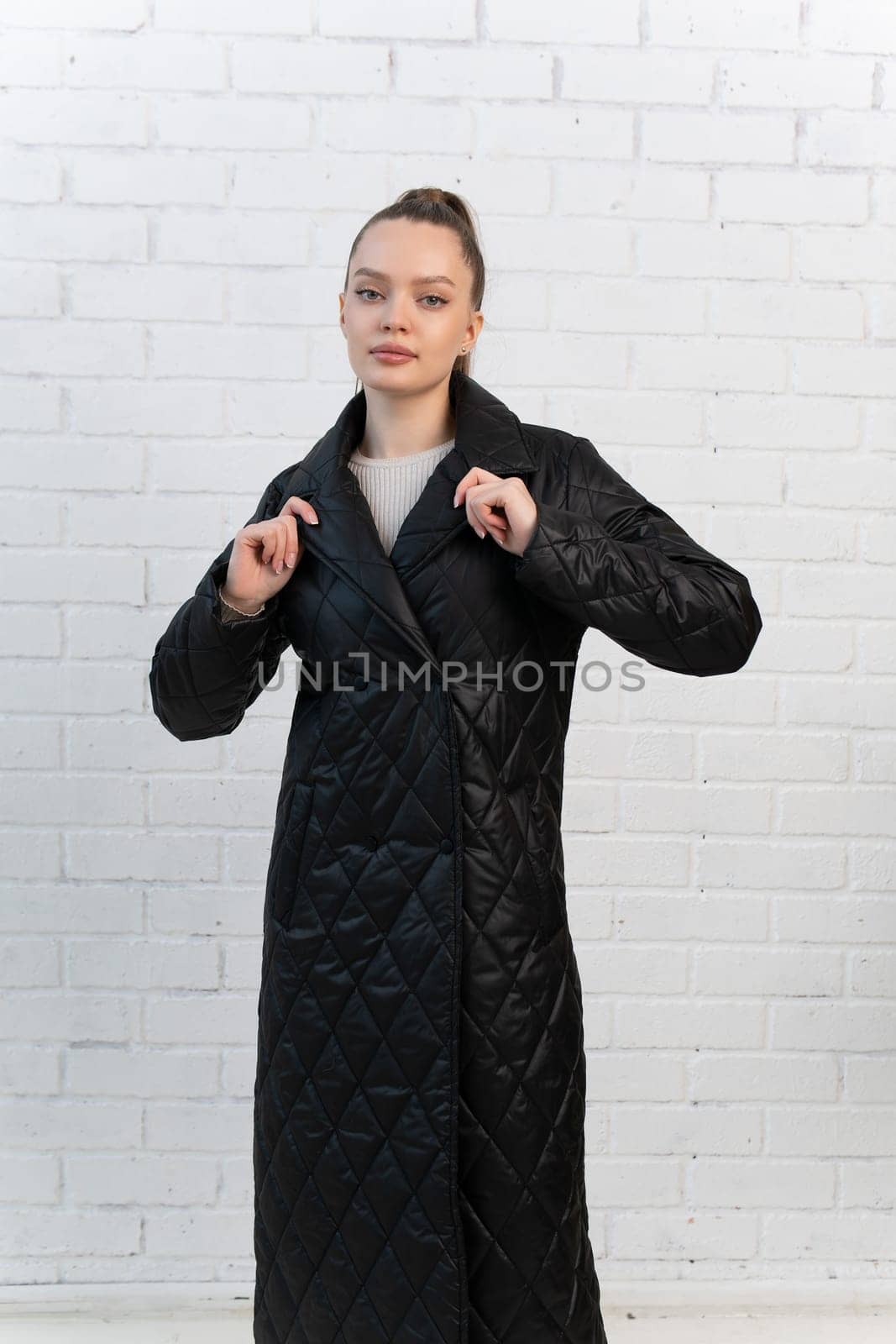 cool fashion studio model portrait young stylish white jacket background face caucasian isolated