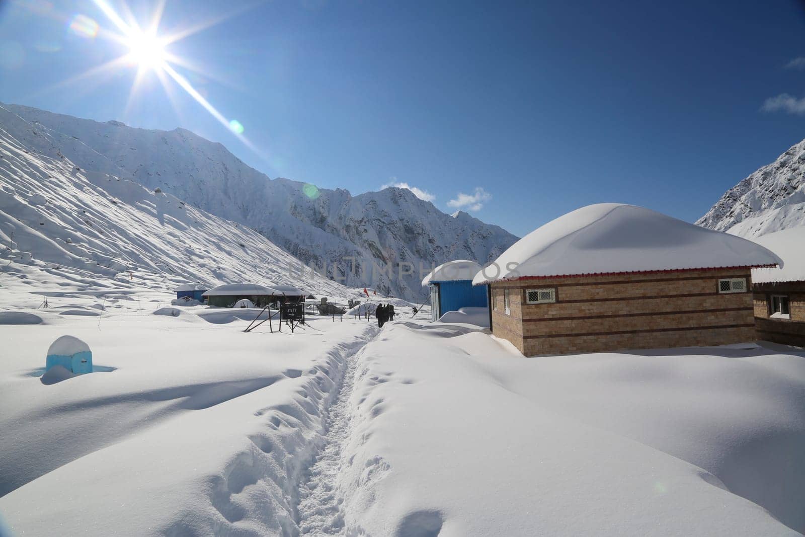 Snow covered peaks and mountain in Himalaya India. by stocksvids