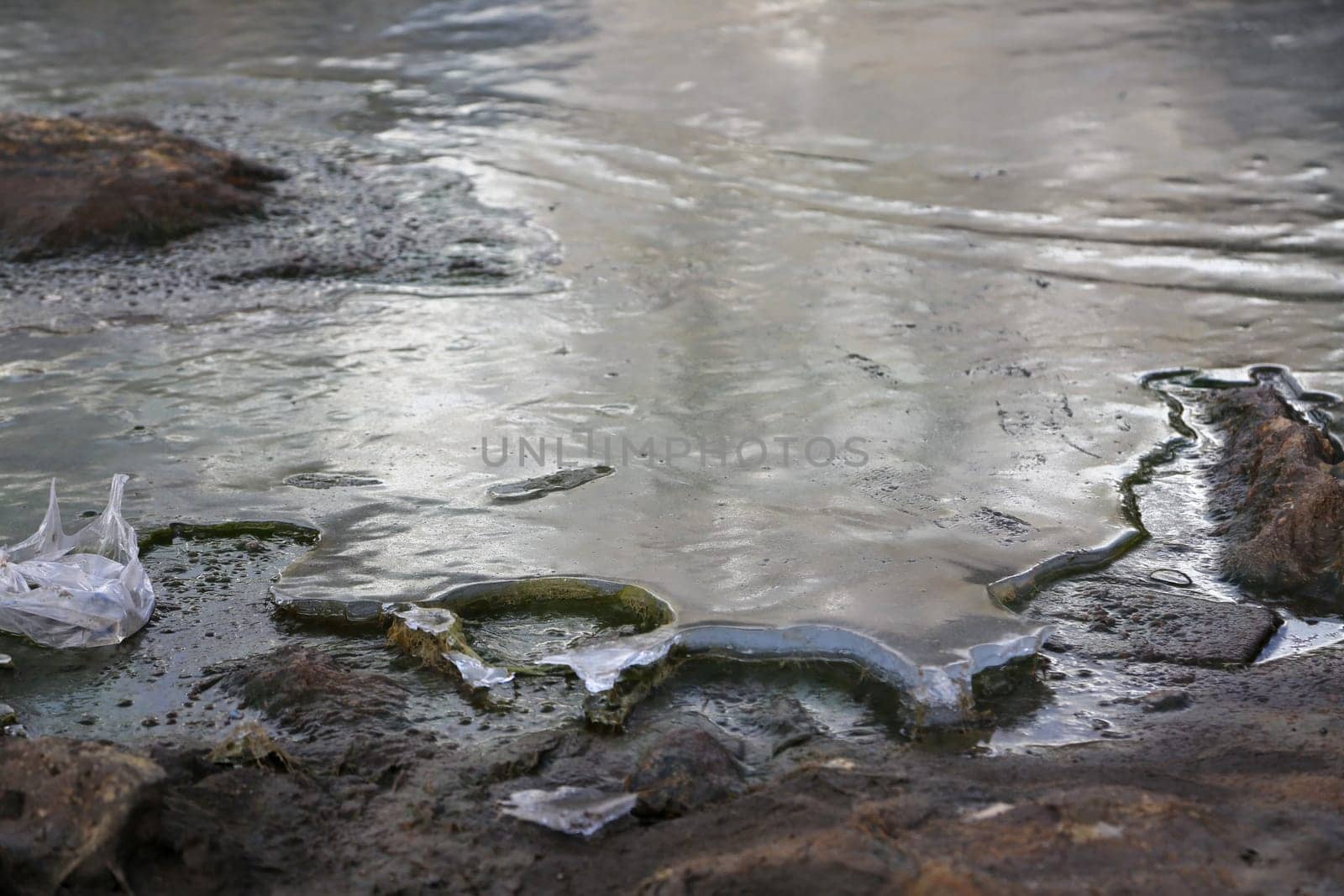 Frozen water of the rivers in the Himalayan India. by stocksvids