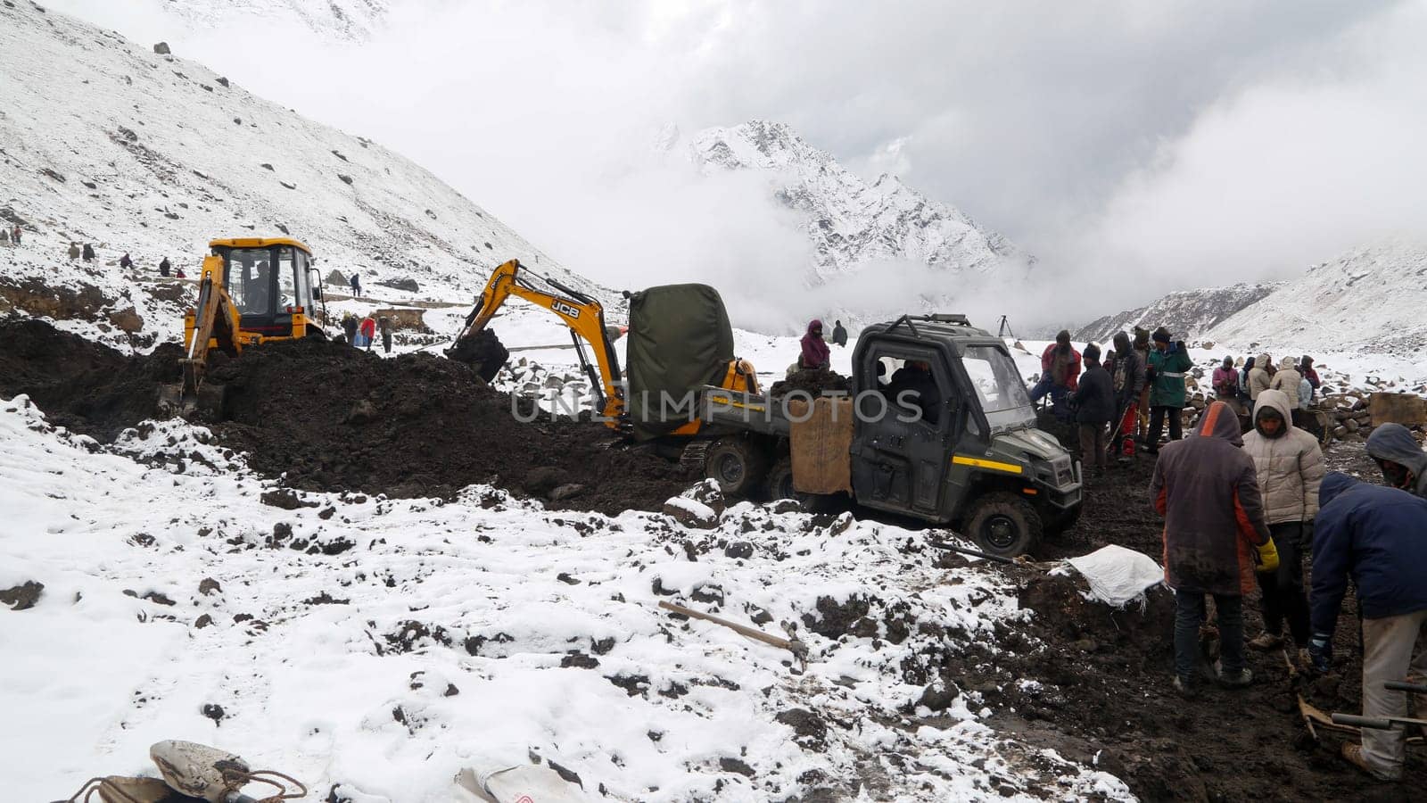 Kedarnath reconstruction after disaster in extreme winter and snowfall. by stocksvids