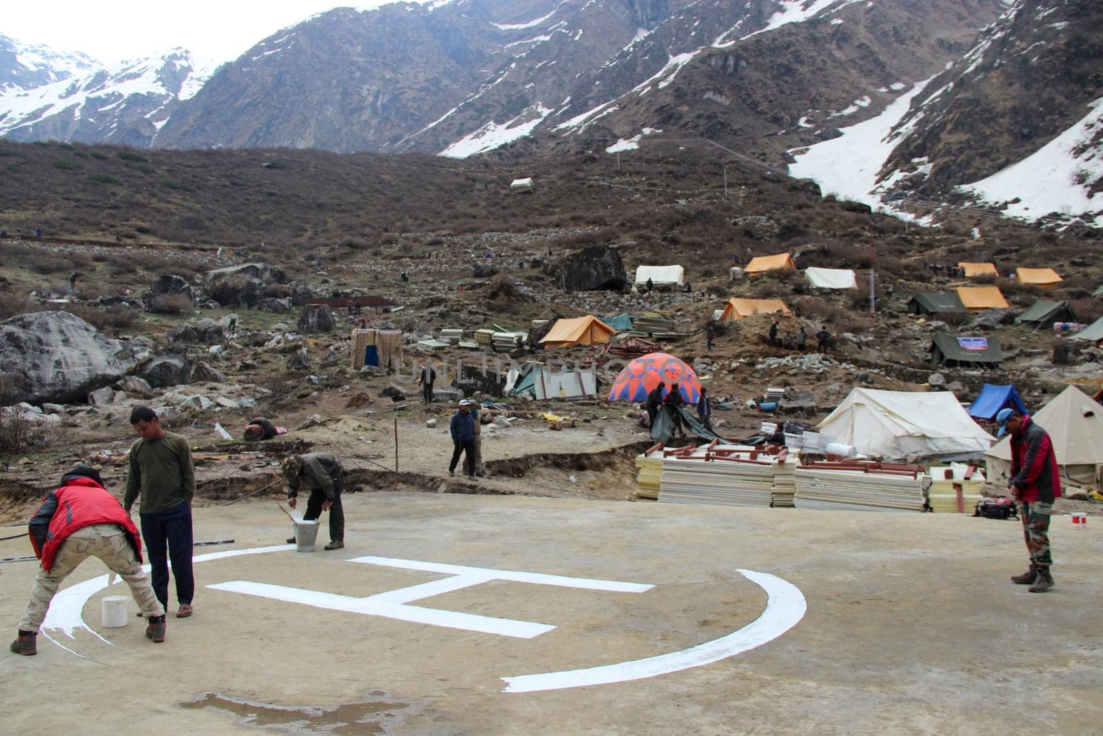 Helipad painting with H symbol in India. by stocksvids