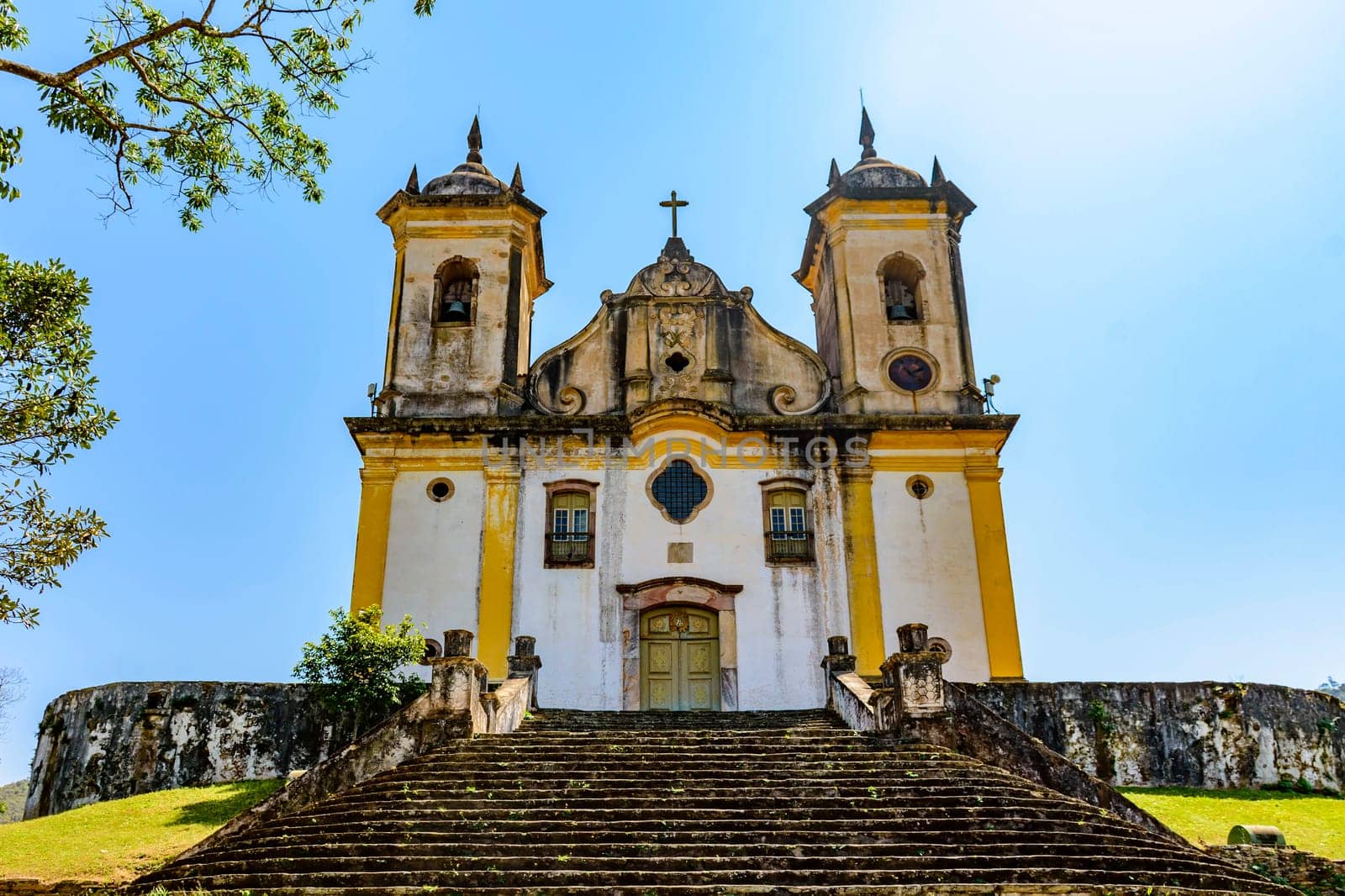 Stairs and historic church of 18th century colonial architecture by Fred_Pinheiro