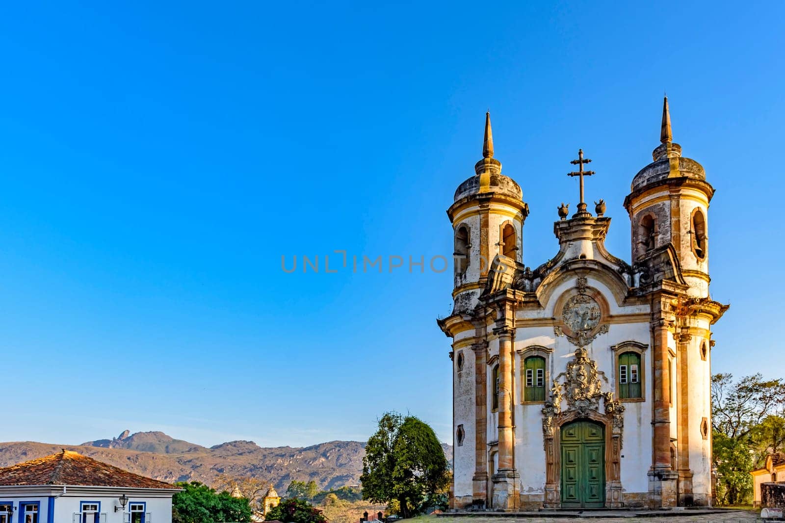 One of the many historic churches in Baroque and colonial style from the 18th century in the city of Ouro Preto in Minas Gerais, Brazil