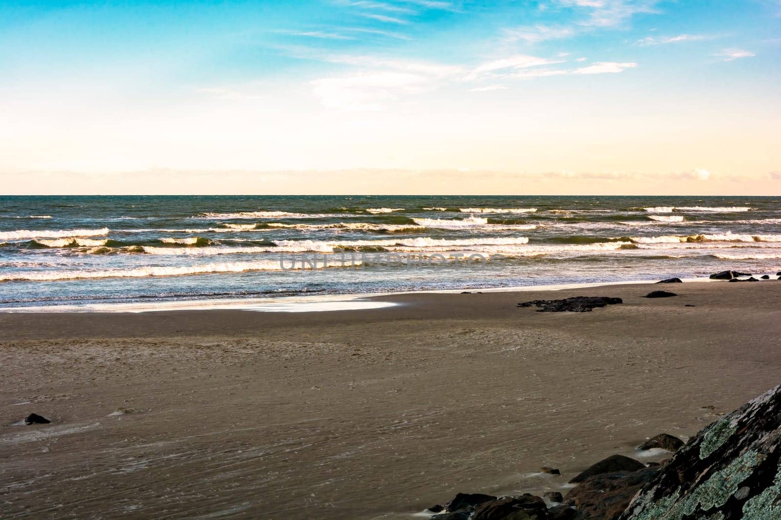 Beach in the city of Torres on the coast of the state of Rio Grande do Sul in Brazil during sunset