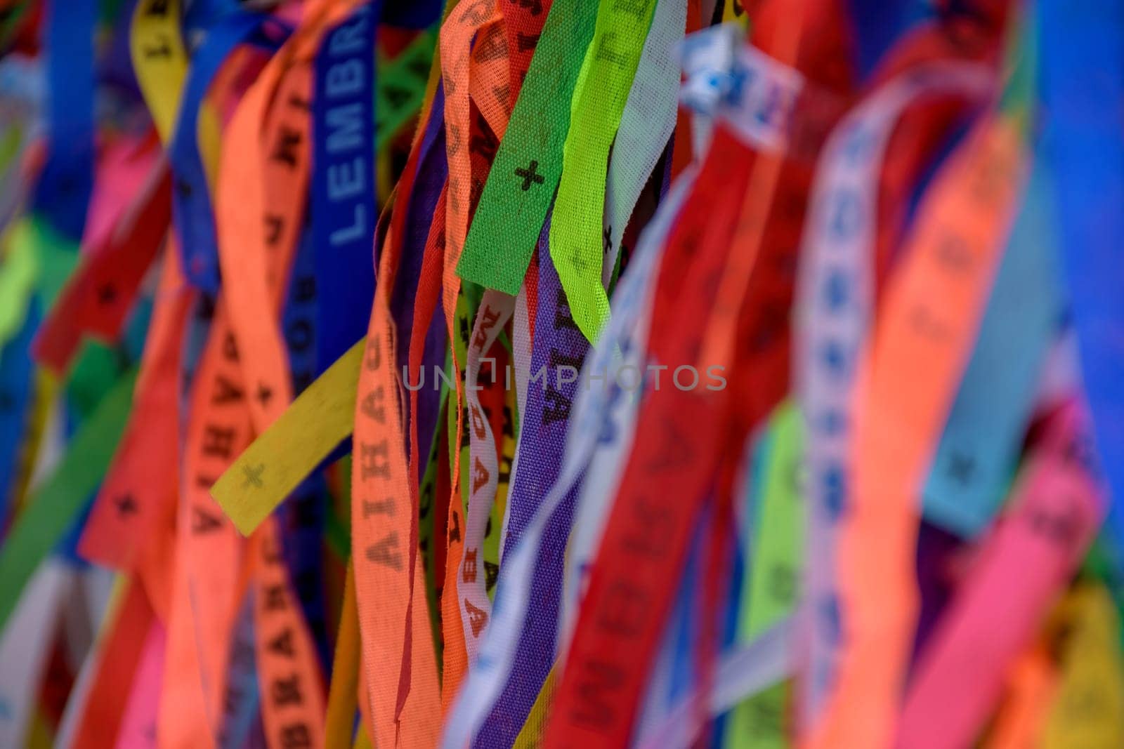 Famous and colorful ribbons of our lord do Bonfim which is believed to bring luck and are traditional in the city of Salvador in Bahia.