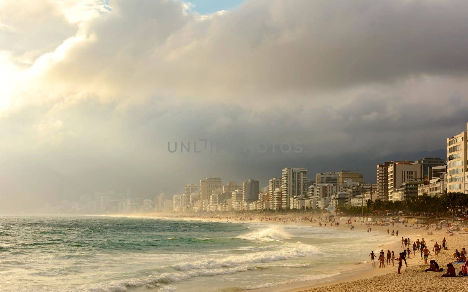 Ipanema, Leblon and Arpoador beaches During seen the sunset of Rio de Janeiro with the hill Two Brothers and the Gavea Stone in the background