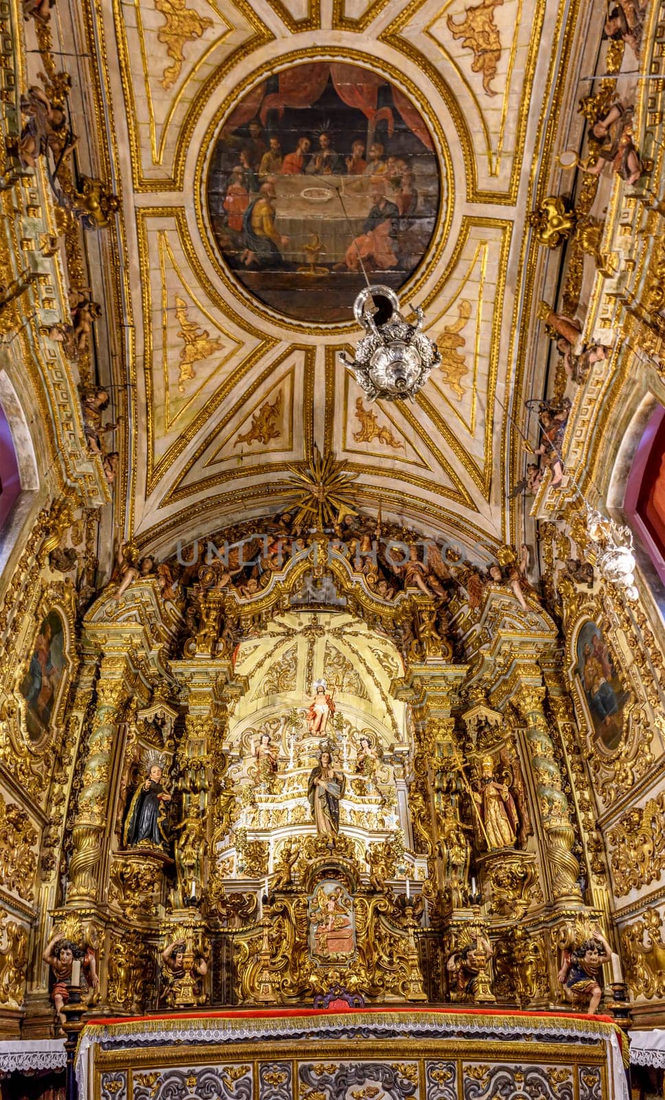 Interior of Nossa Senhora do Pilar basilica in Ouro Preto and considered the second richest church in Brazil, all decorated with gold in baroque style