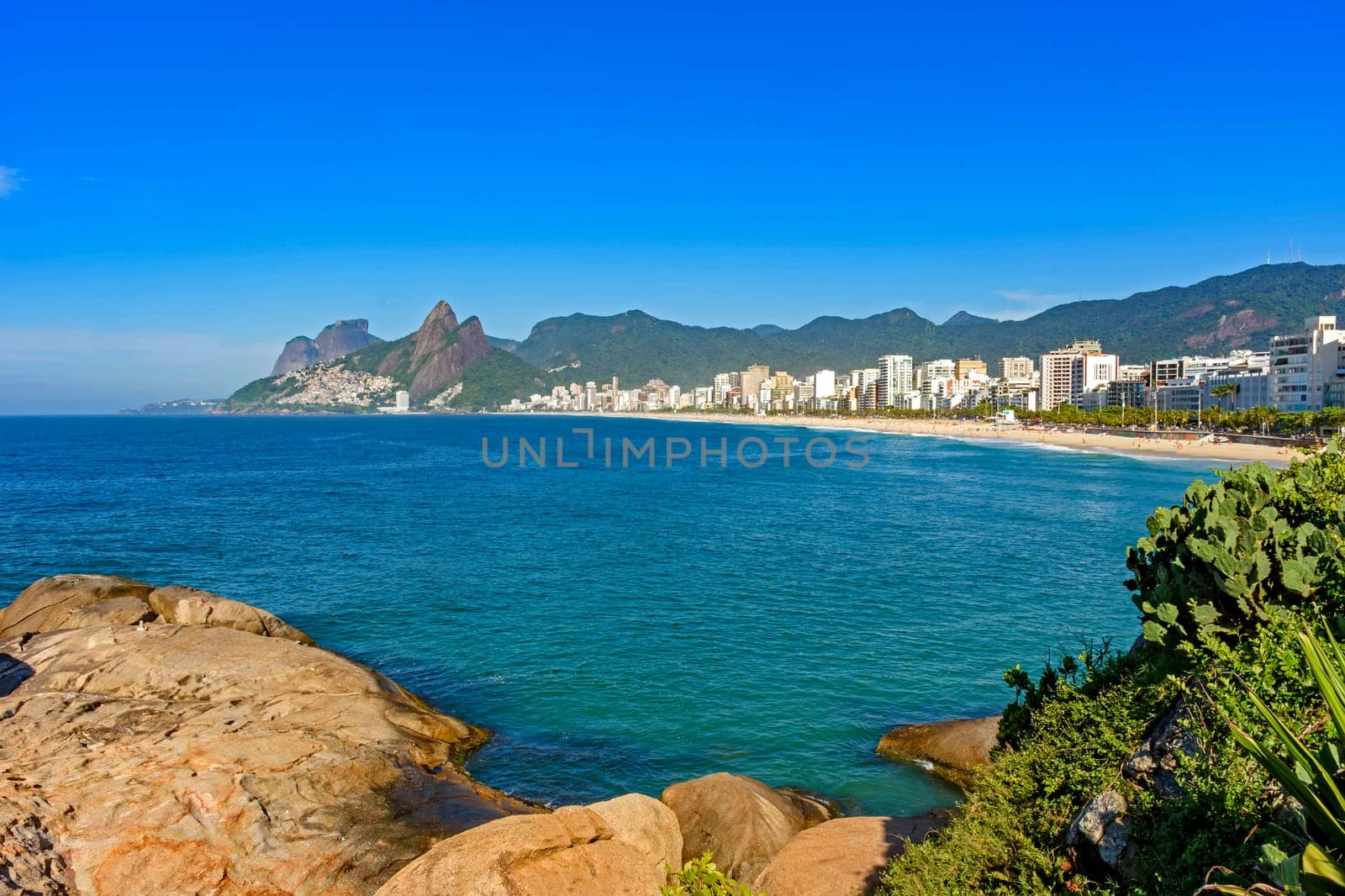 Morning at Ipanema beach seen from Arpoador stone in Rio de Janeiro