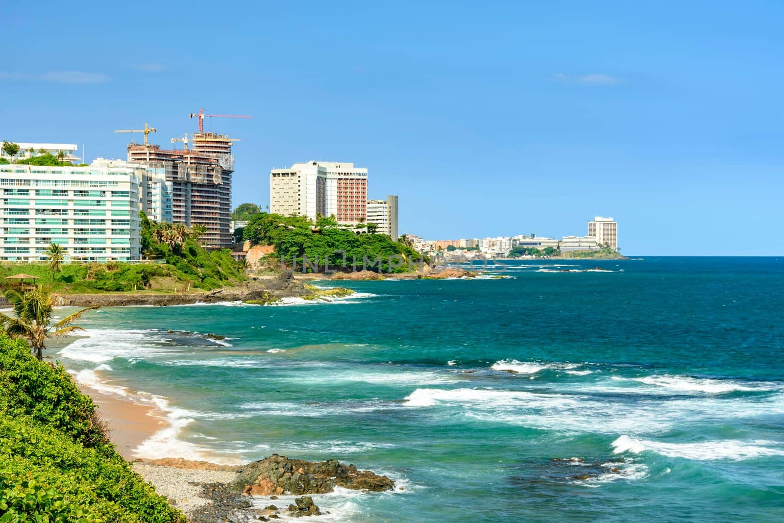 Paridisiac tropical beach in the urban area of the city of Salvador in the state of Bahia, Brazil