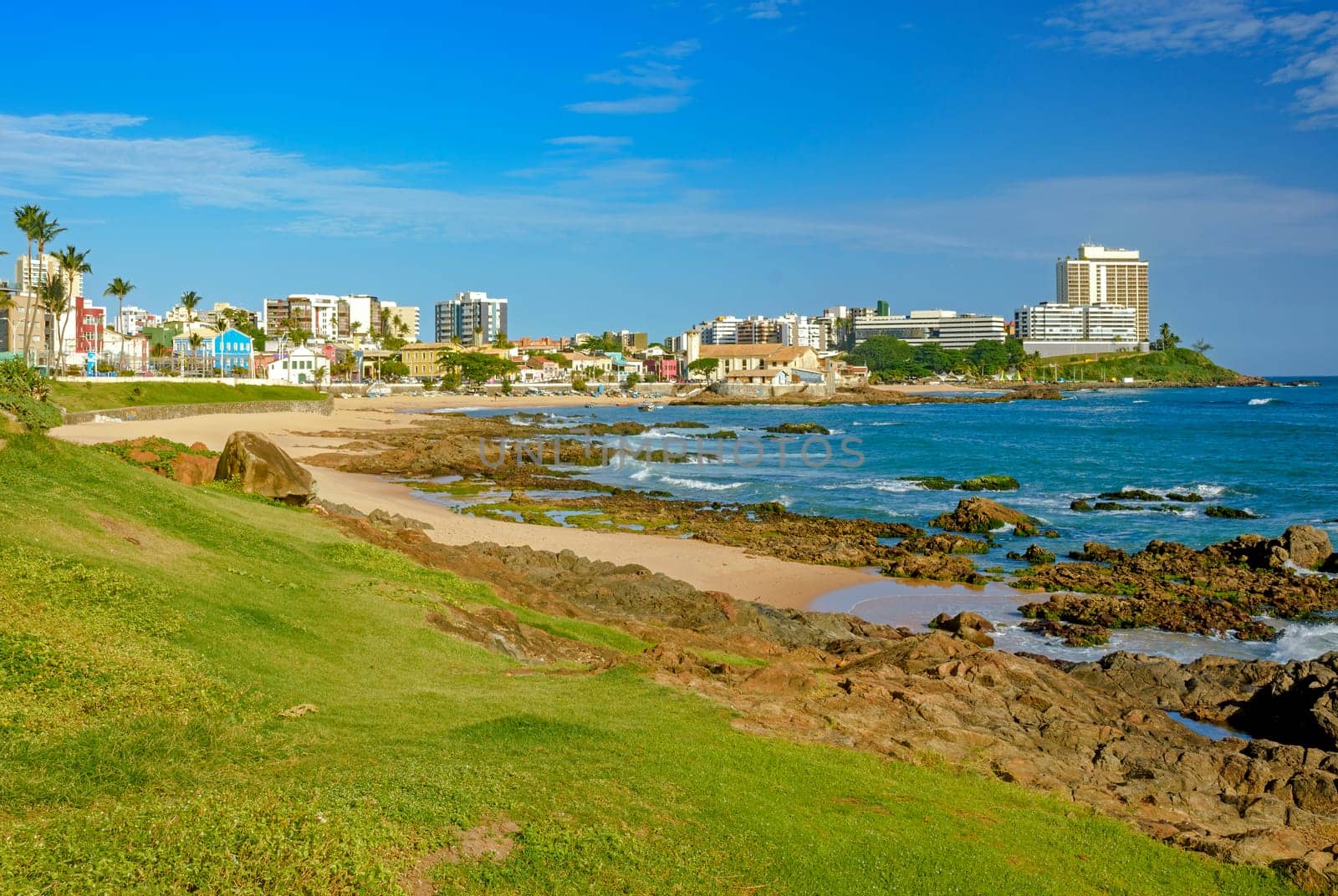 View of the beautiful beach and neighborhood Rio Vermelho in the city of Salvador in Bahia