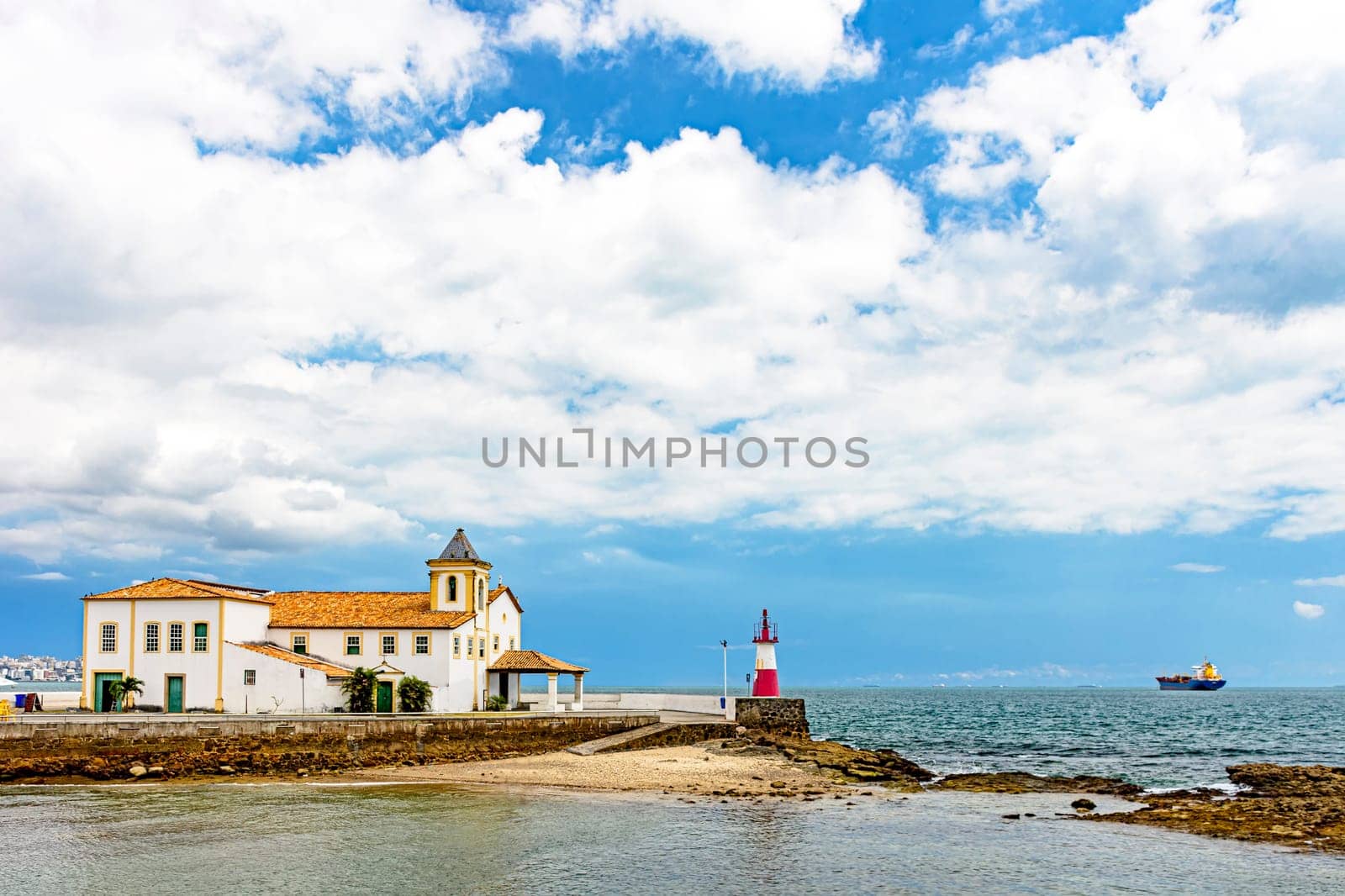 View of the historic church of Monte Serrat by the sea in the city of Salvador, Bahia.
