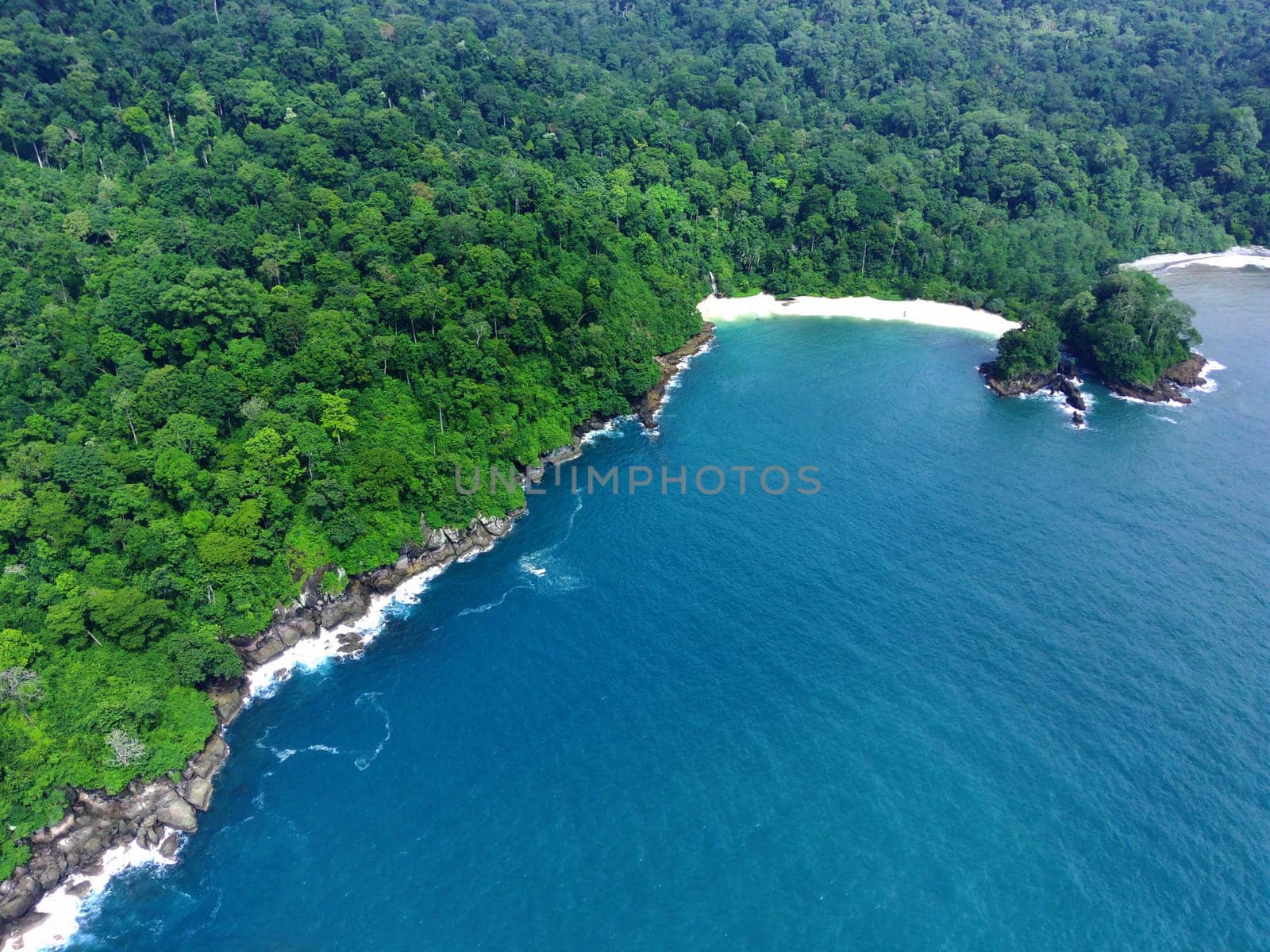 The beautiful view of Teluk Ijo or Green Bay in Banyuwangi, Indonesia. Aerial Photography.