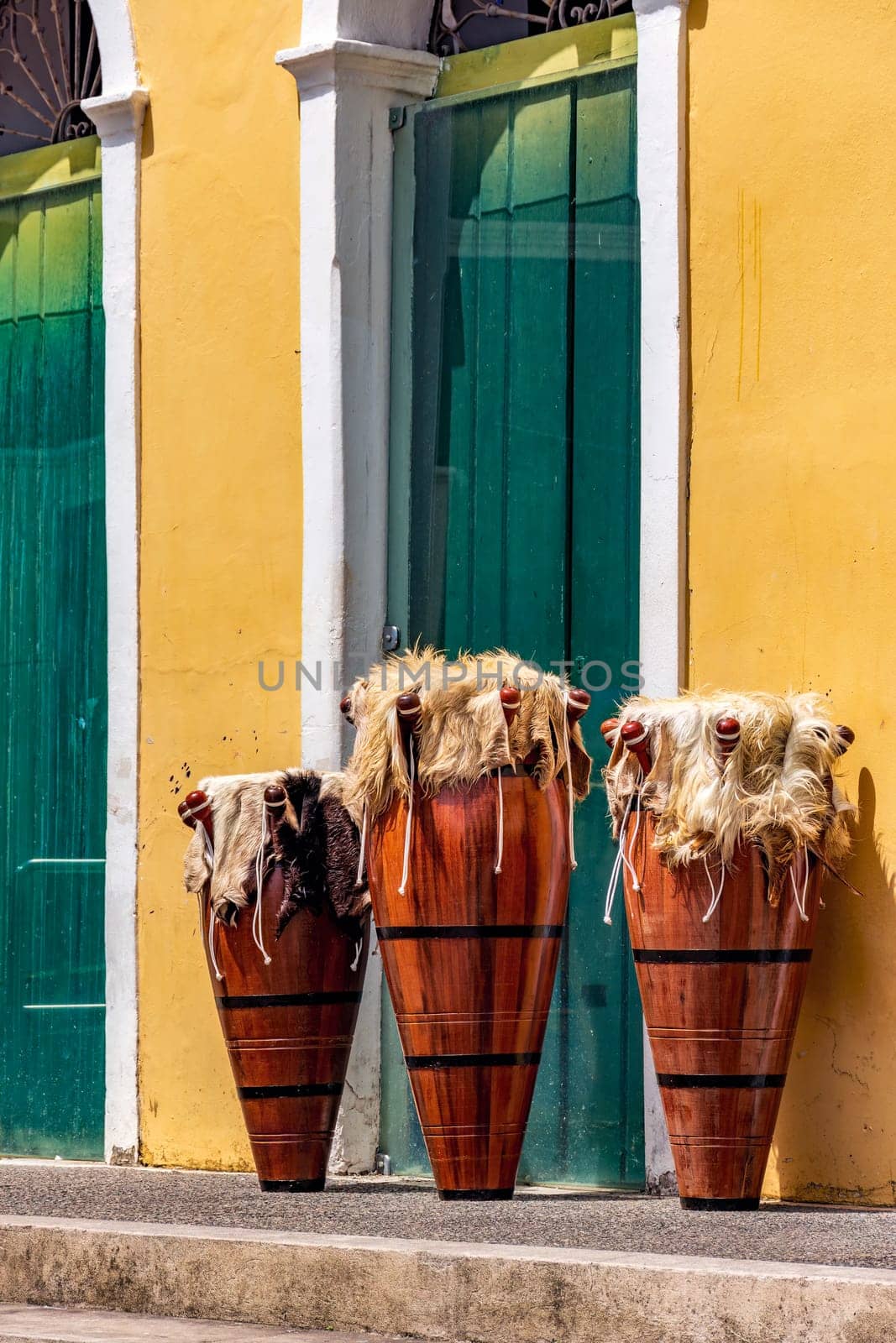 Decorated ethnic drums also called atabaques on the streets of Pelourinho by Fred_Pinheiro