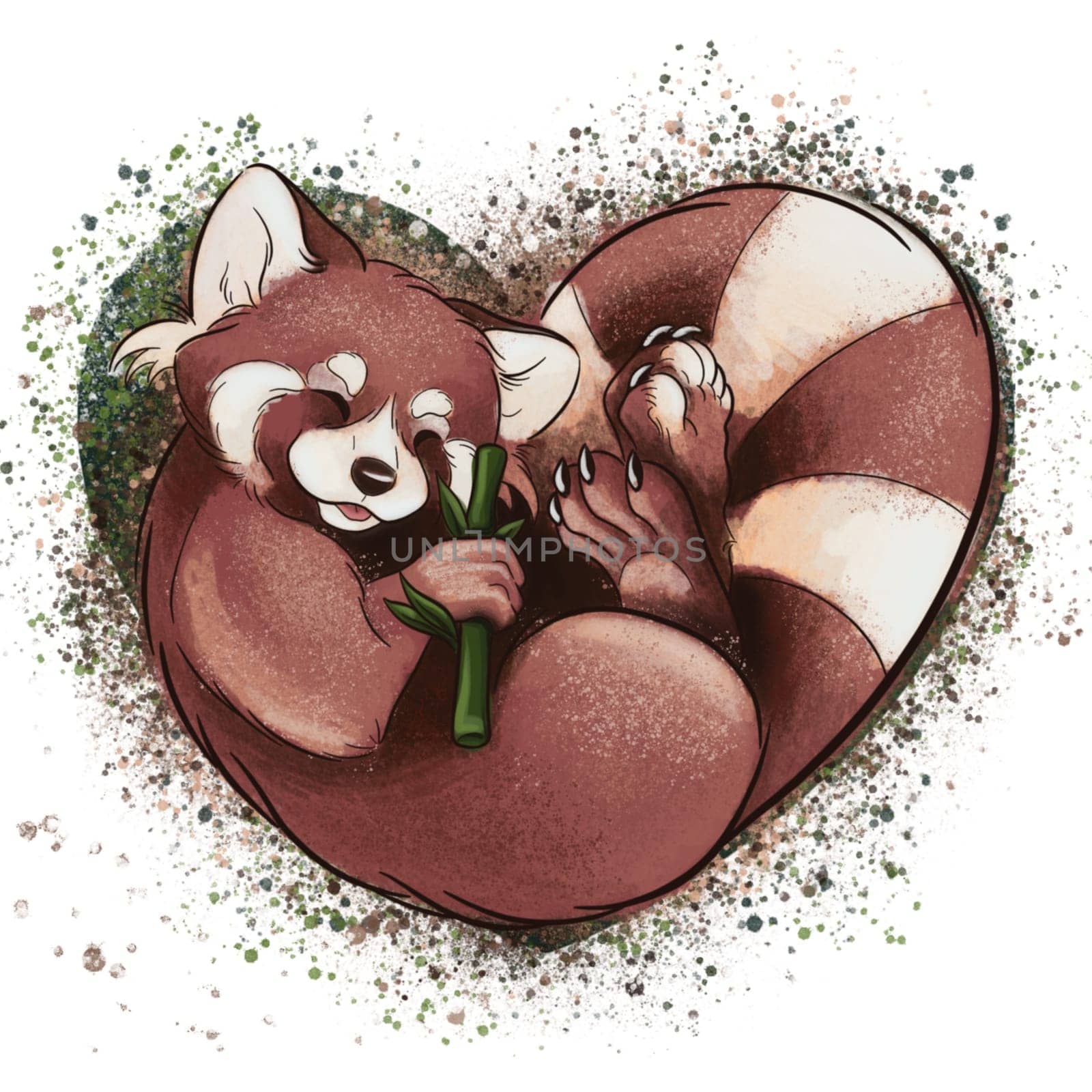 red panda in the form of a heart with bamboo paws by kr0k0