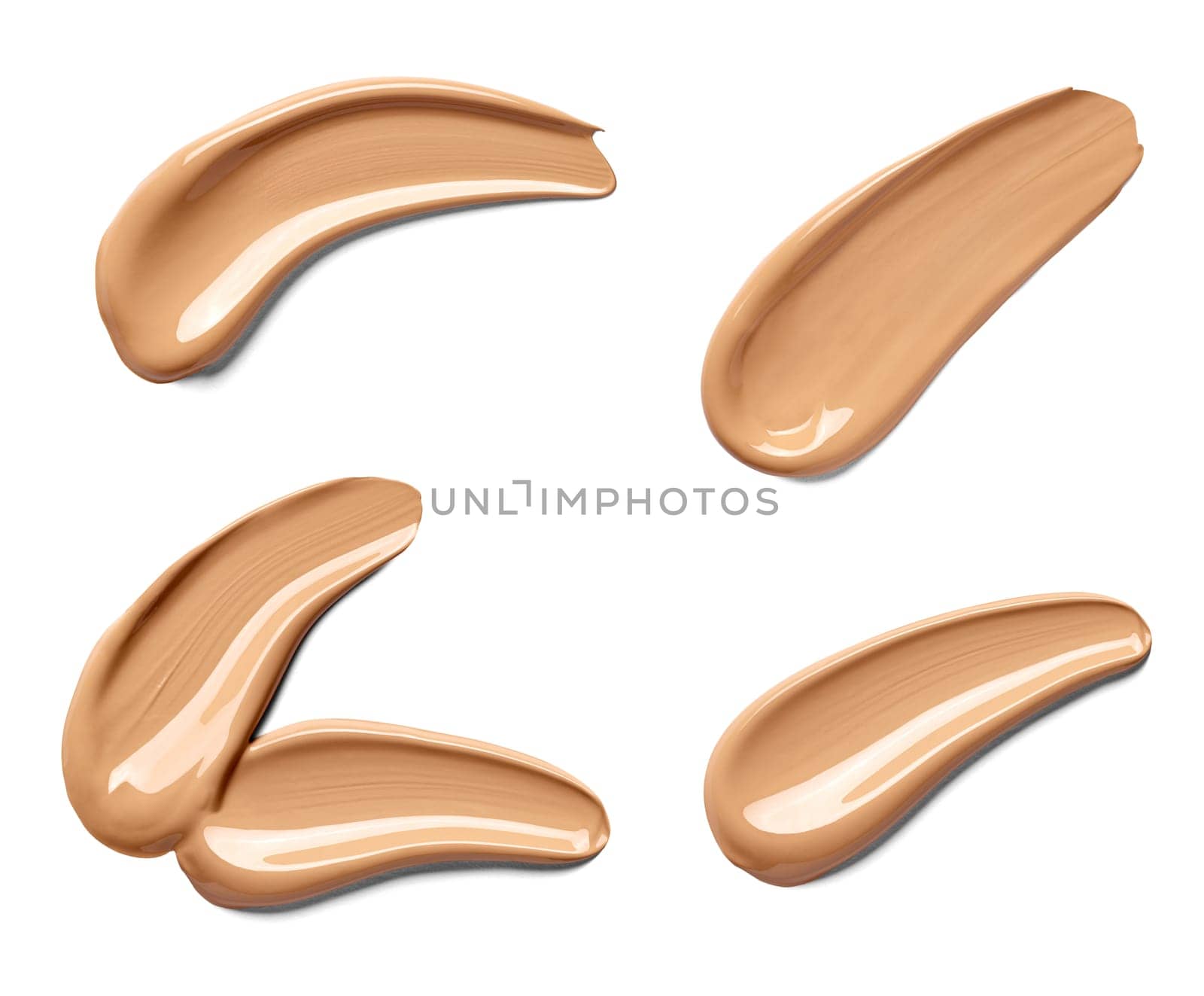 collection of beauty liquid powder make up strokes on white background. each one is shot separately