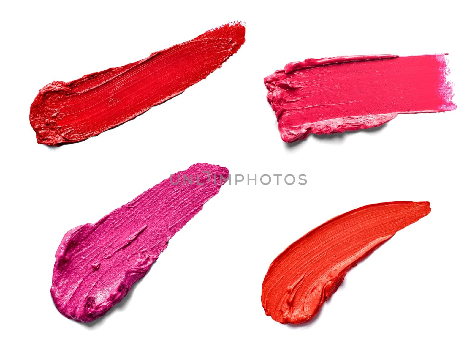 collection of various lipstick paint on white background. each one is shot separately